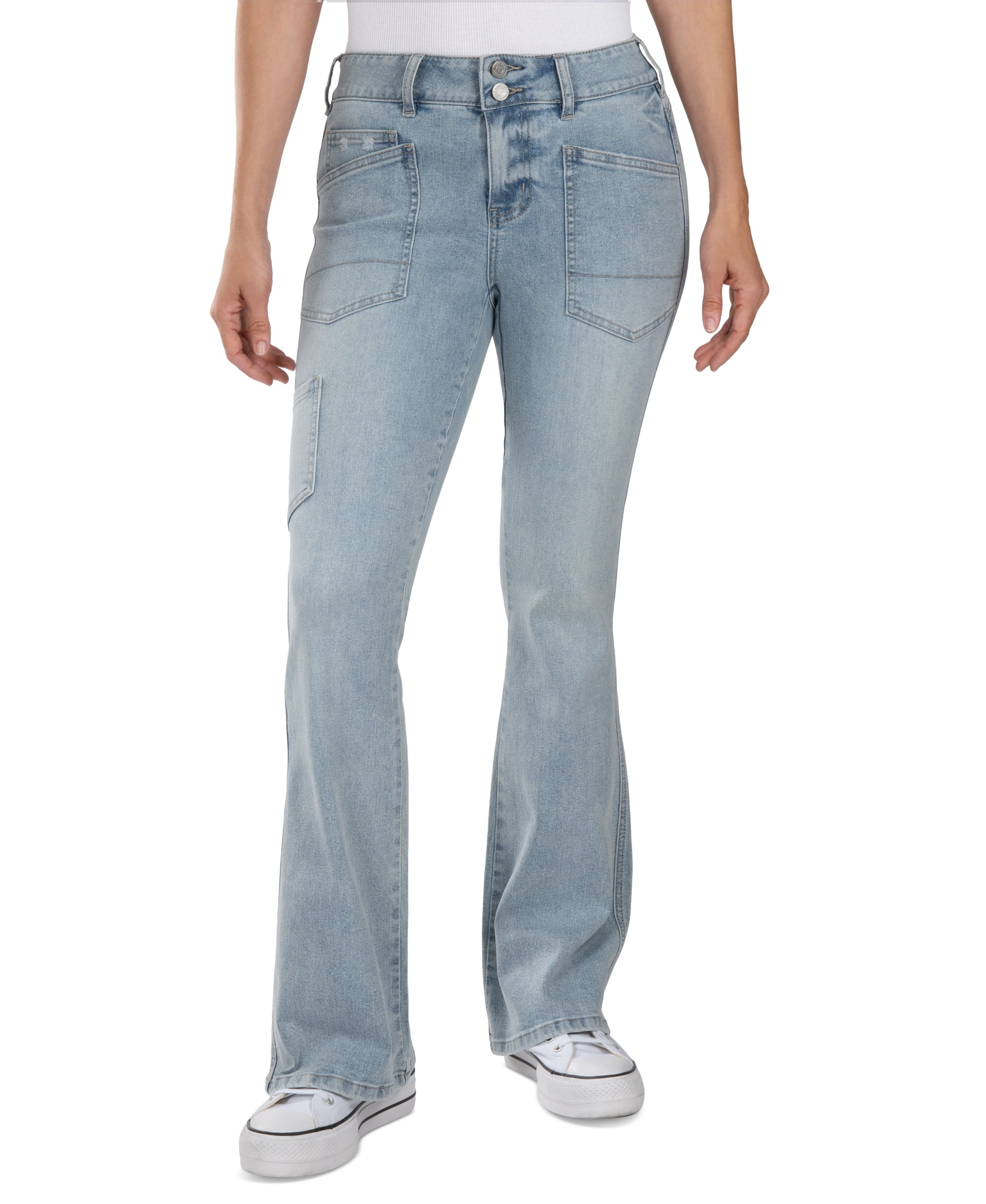 Juniors' Mid-Rise Utility Flared Jeans