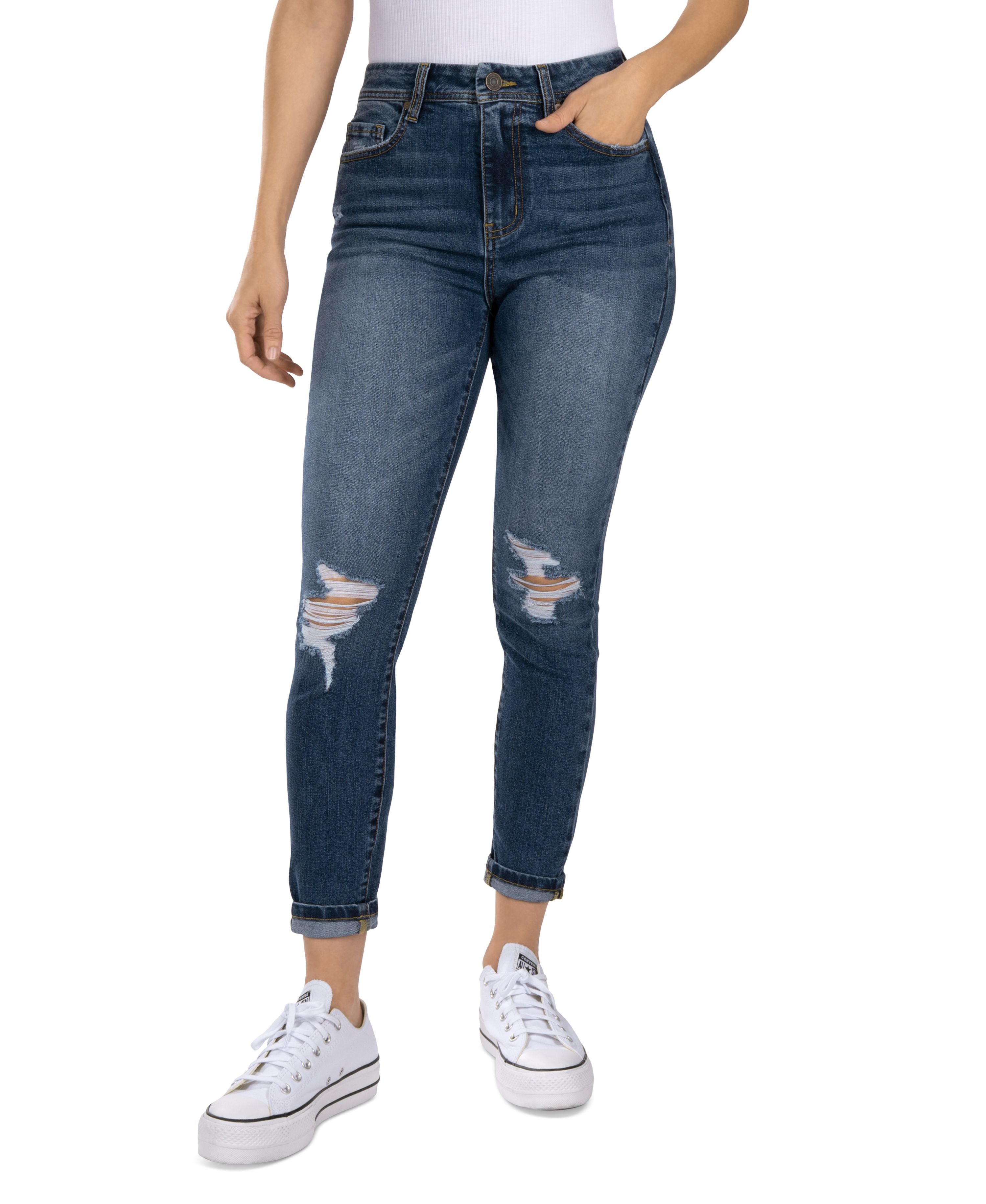 Juniors' High-Rise Ripped Skinny Jeans