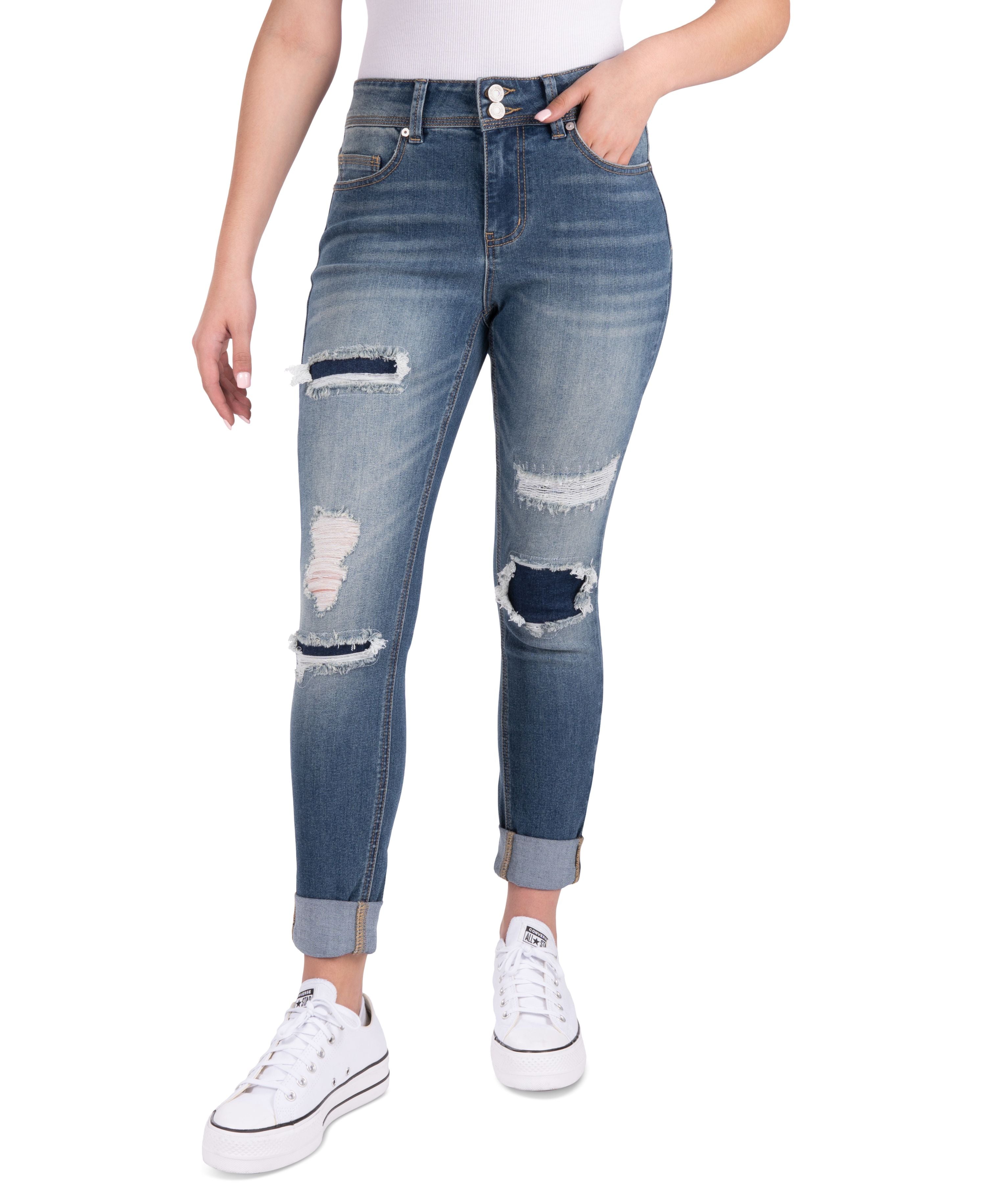 Juniors' Mid-Rise Destructed Skinny Jeans