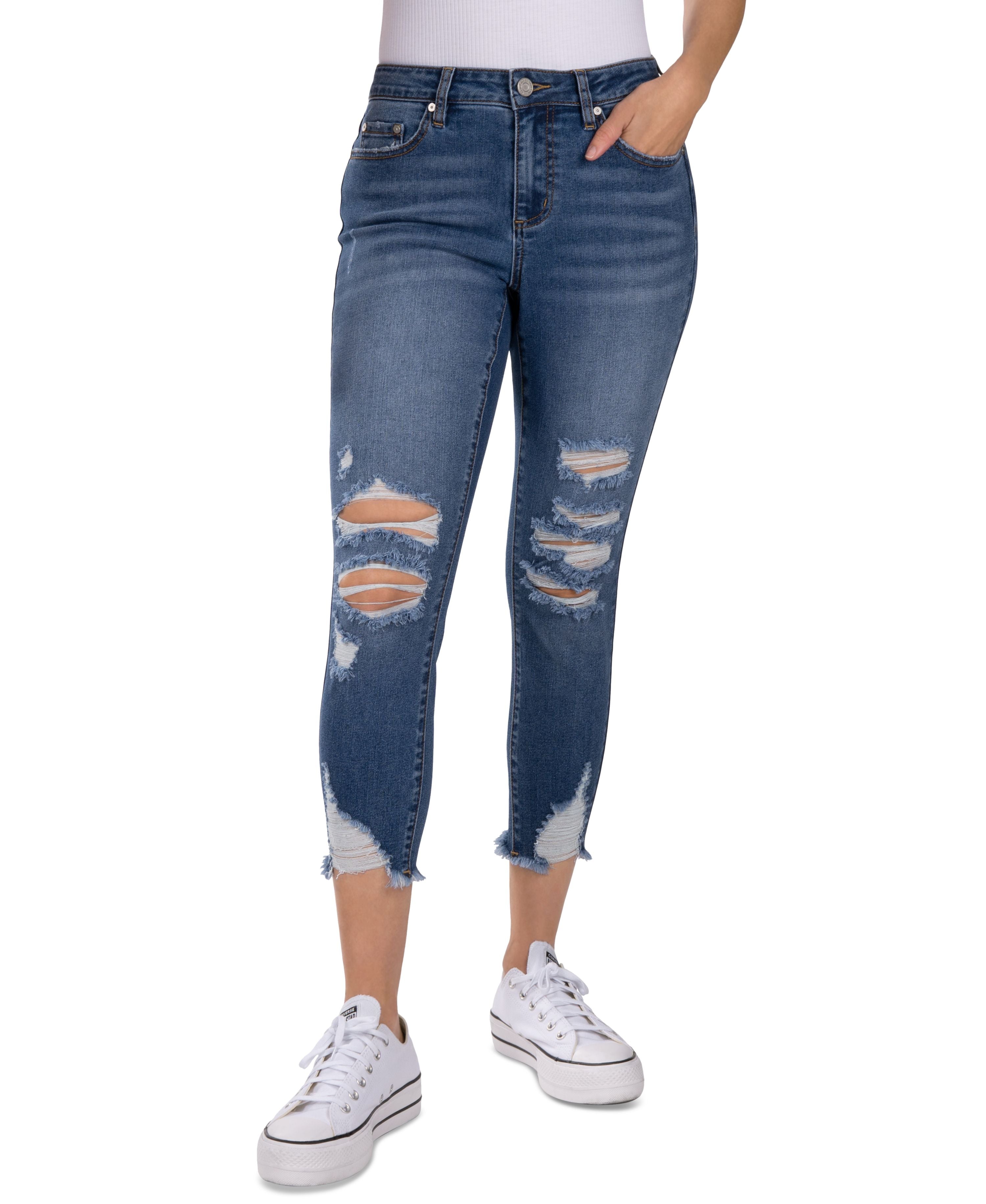 Juniors' Mid-Rise Cropped Distress Jeans