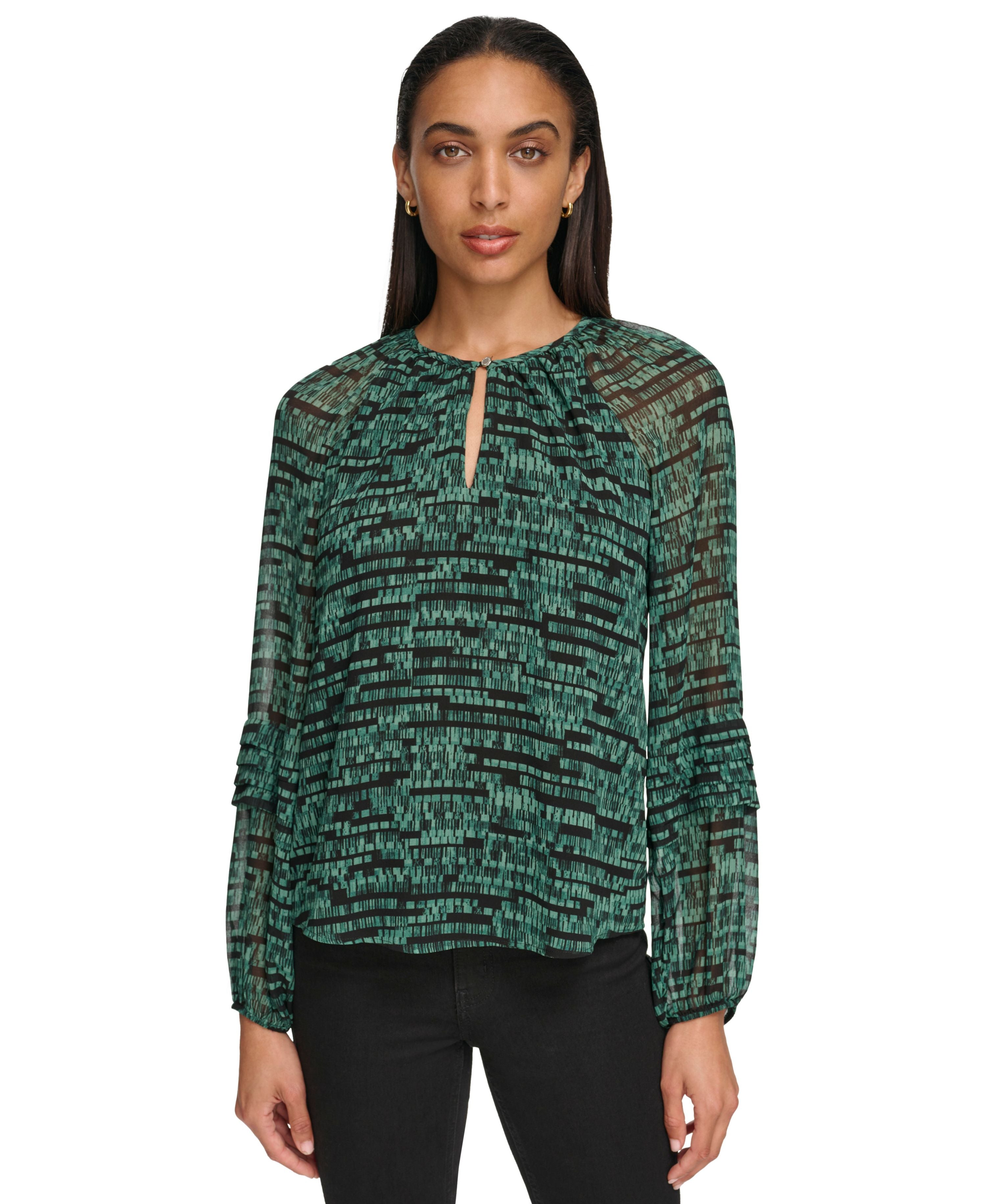 Women's Printed Keyhole Blouse