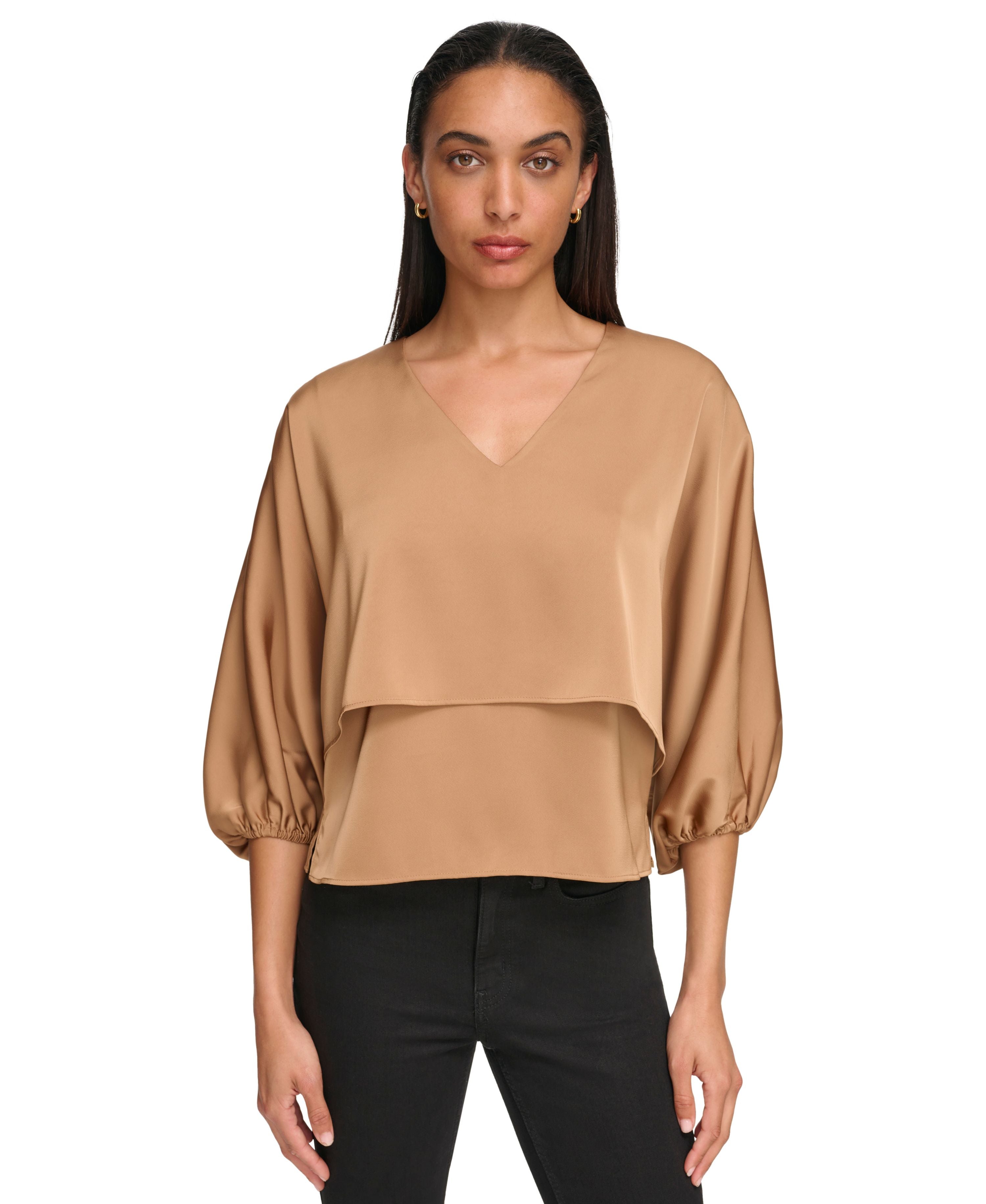 Women's Layered 3/4-Sleeve V-Neck Top