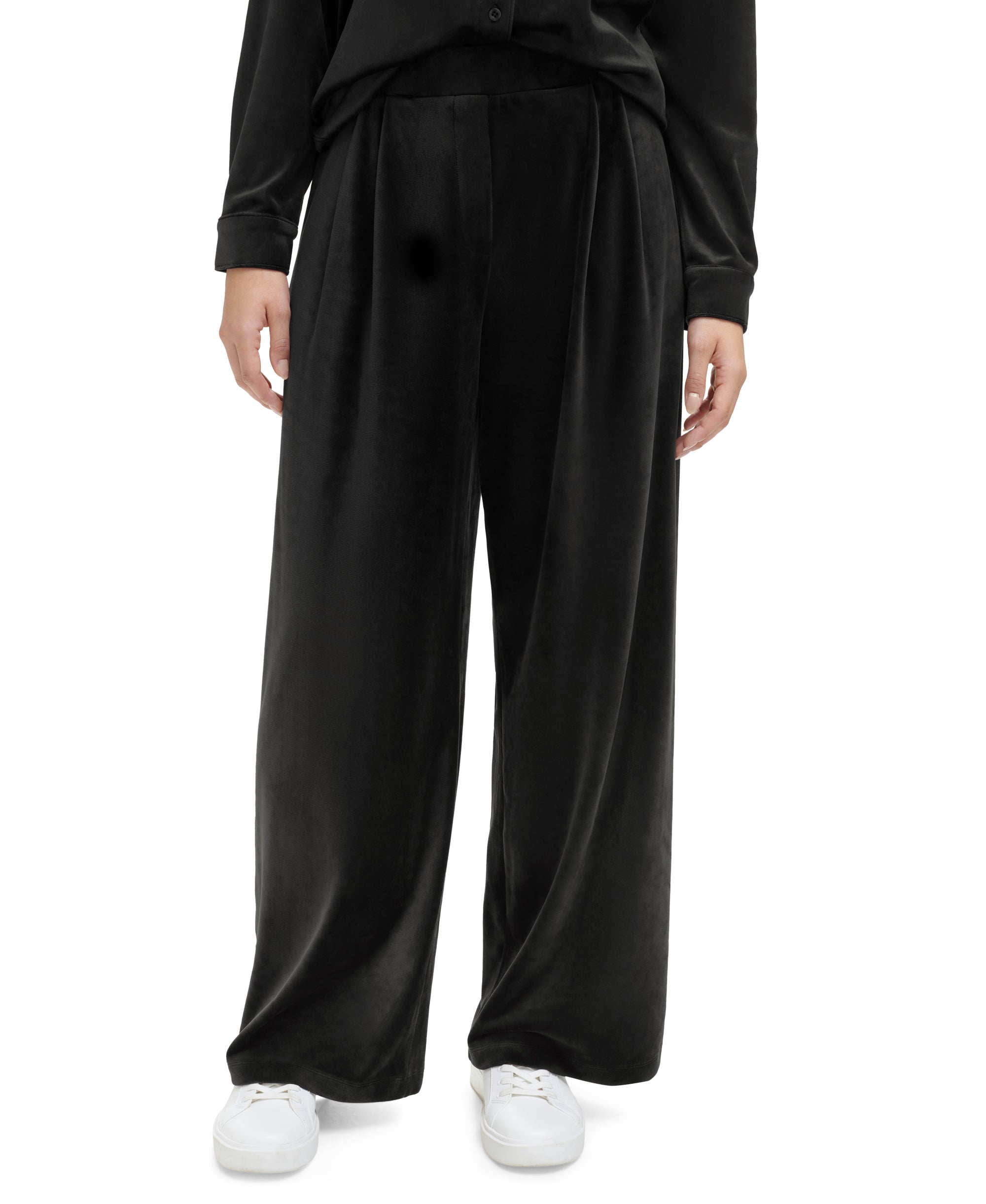 Women's Velour Button Down Shirt & Pleat Front Wide Leg Pants