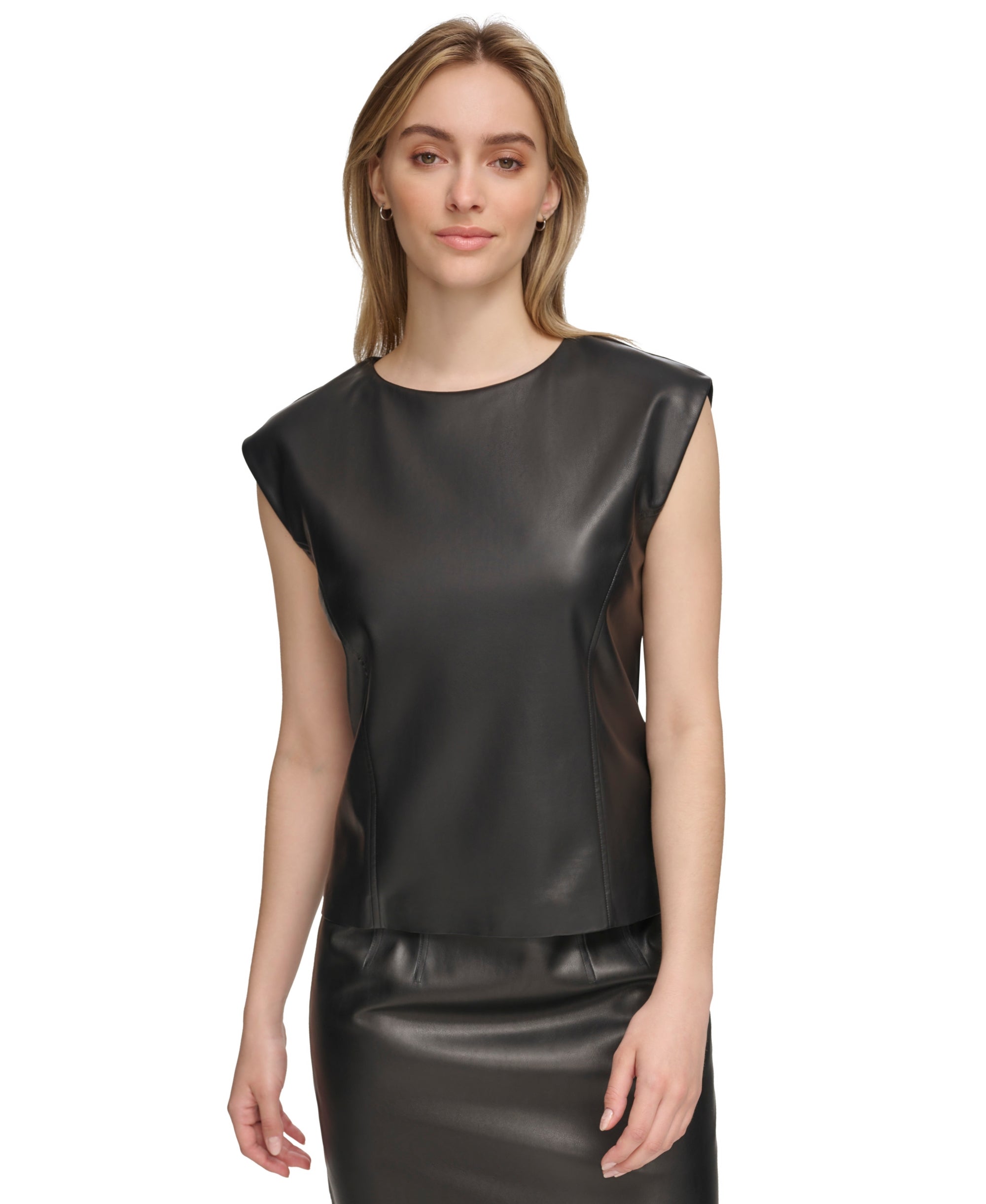 Women's Faux-Leather Cap Sleeve Top