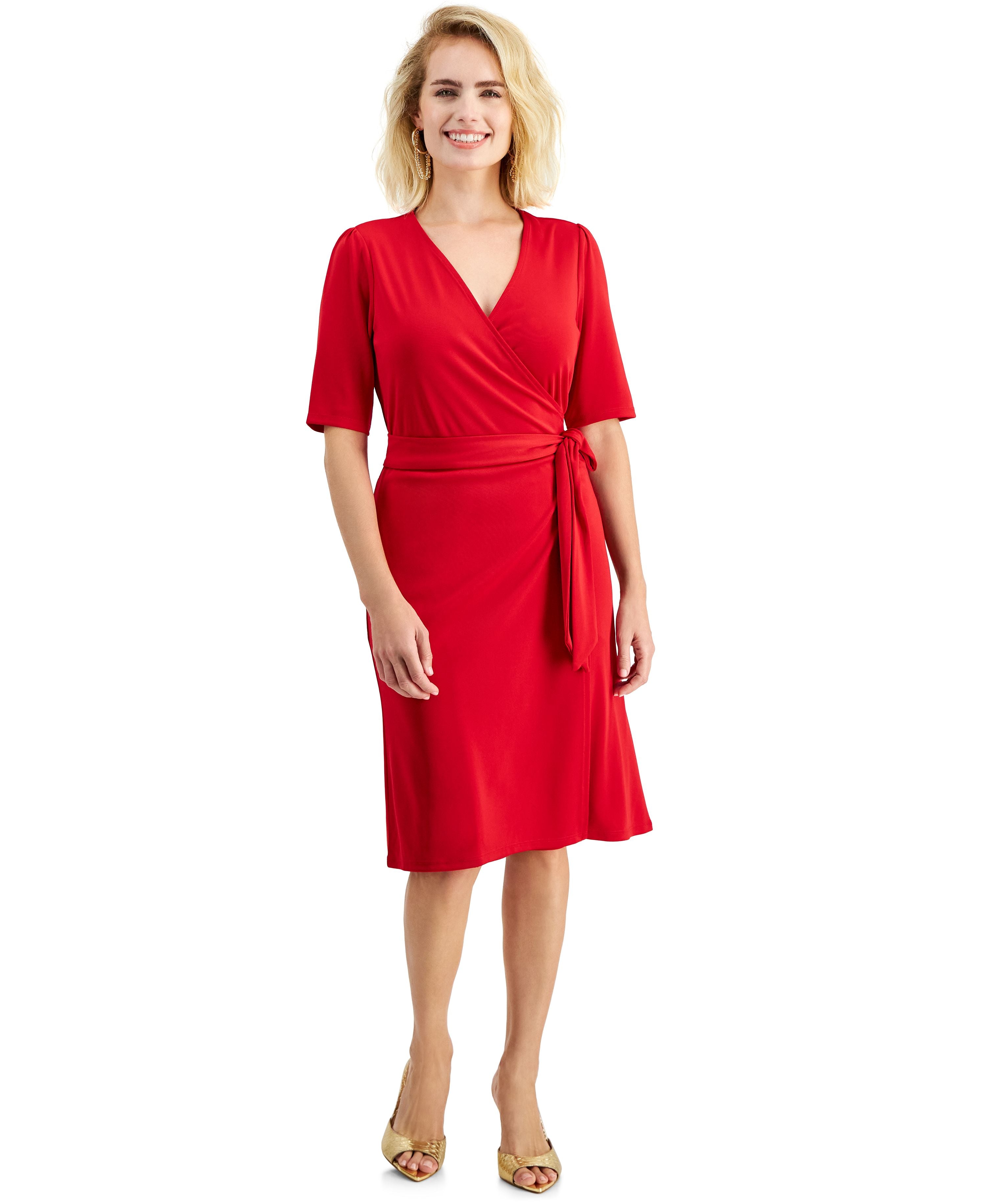 Petite Elbow-Sleeve Side-Tie Dress