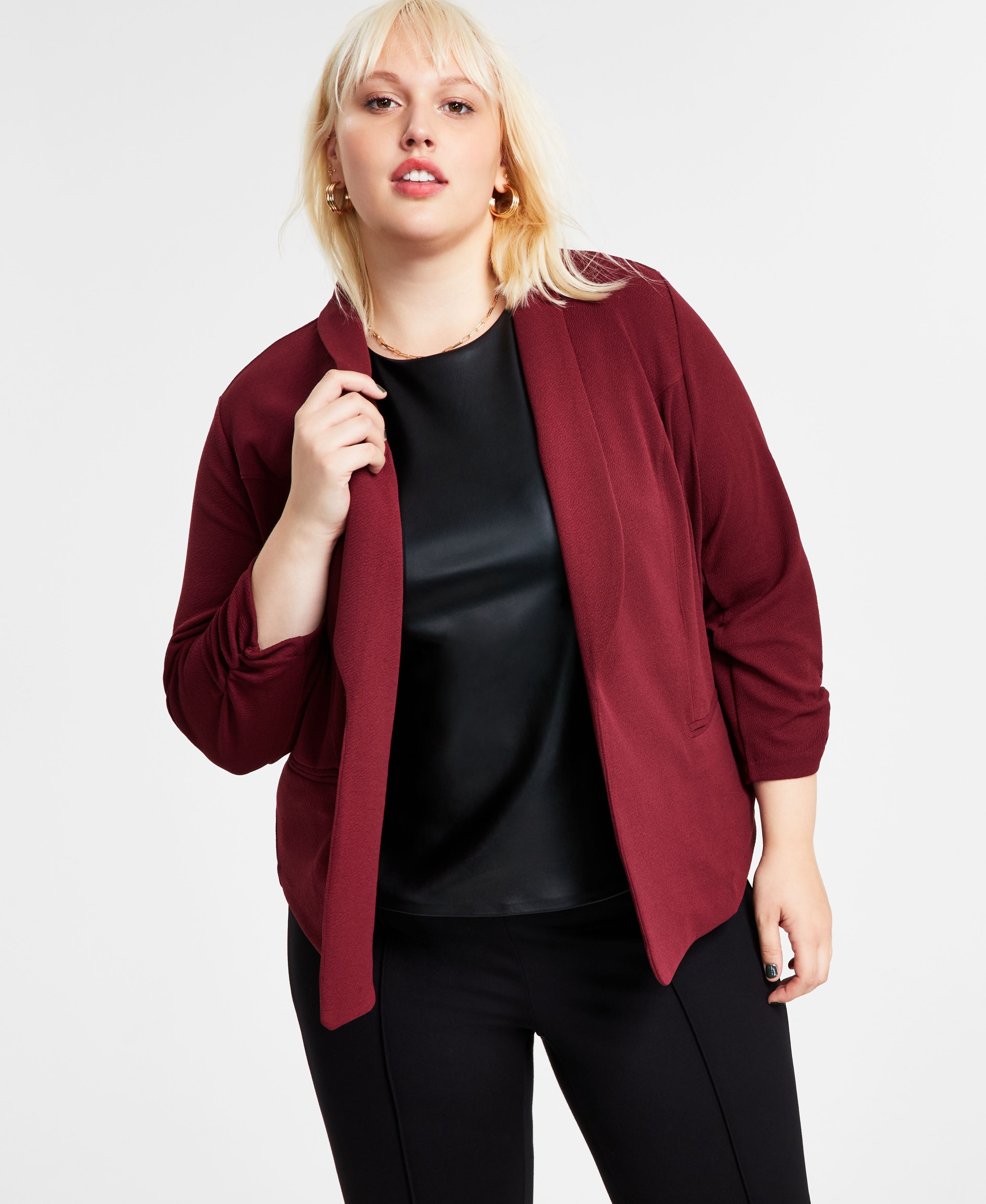 Trendy Plus Size Knit Drape-Front Blazer