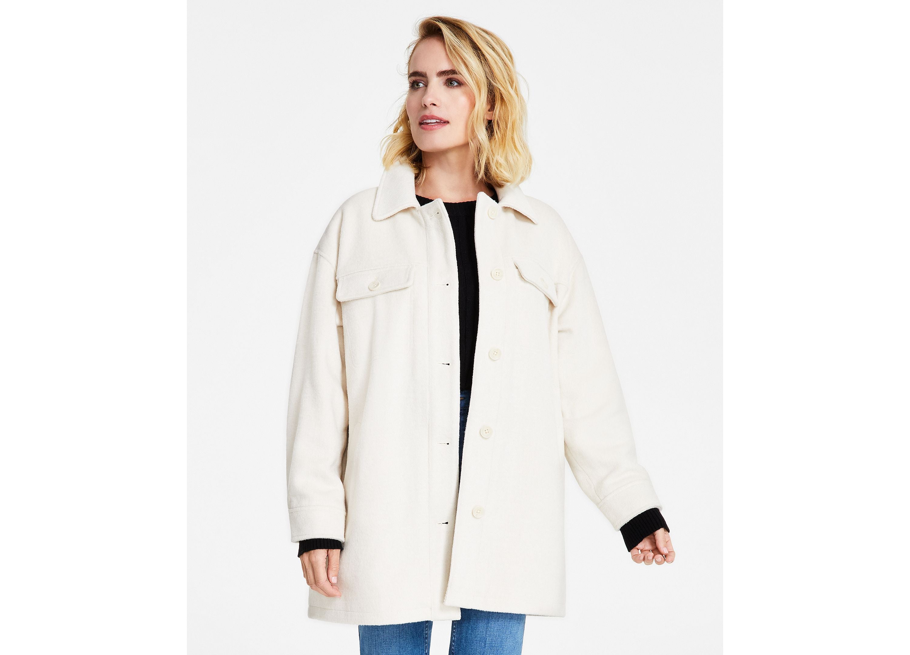 Petite Drop Shoulder Button-Front Jacket