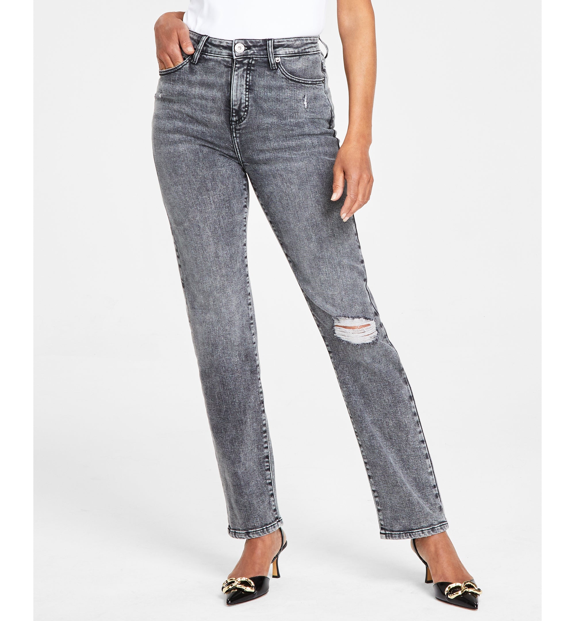 Women's Distressed High-Rise Straight-Leg Jeans