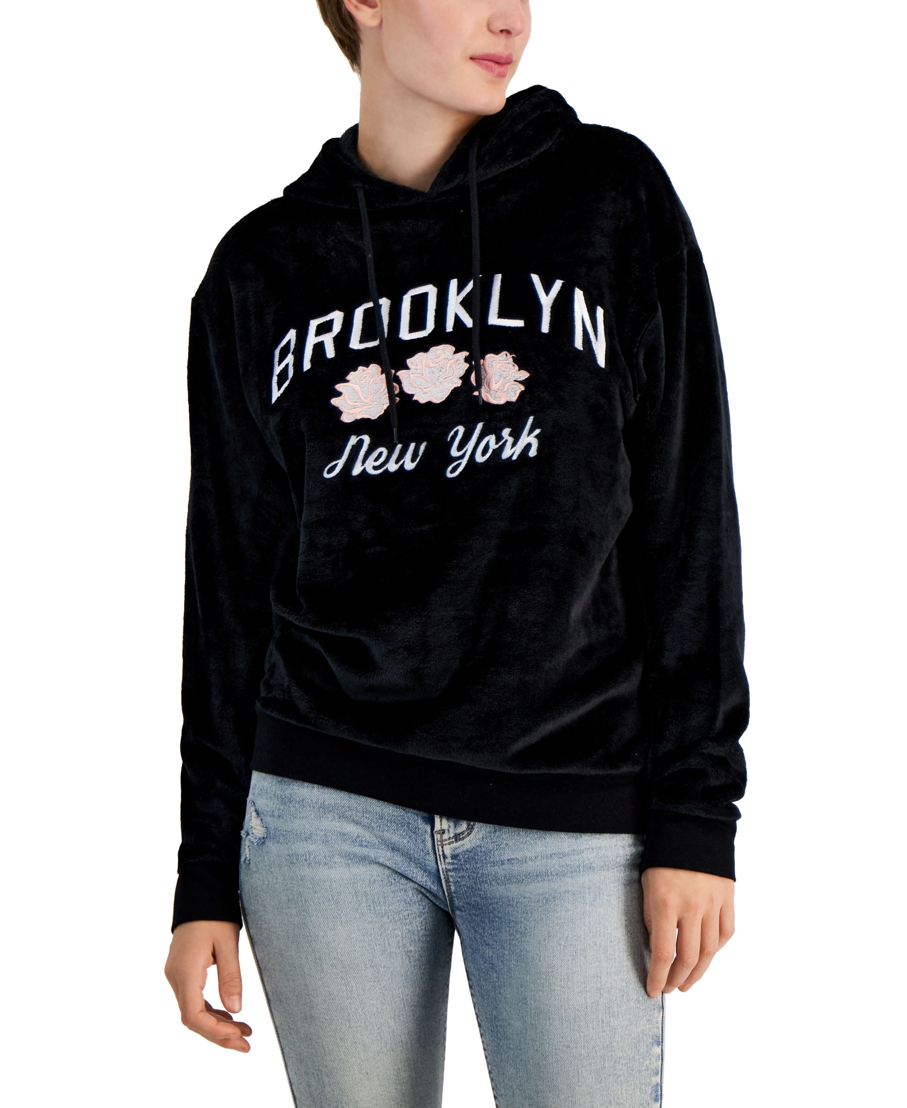 Juniors' Embroidered Fleece Hoodie