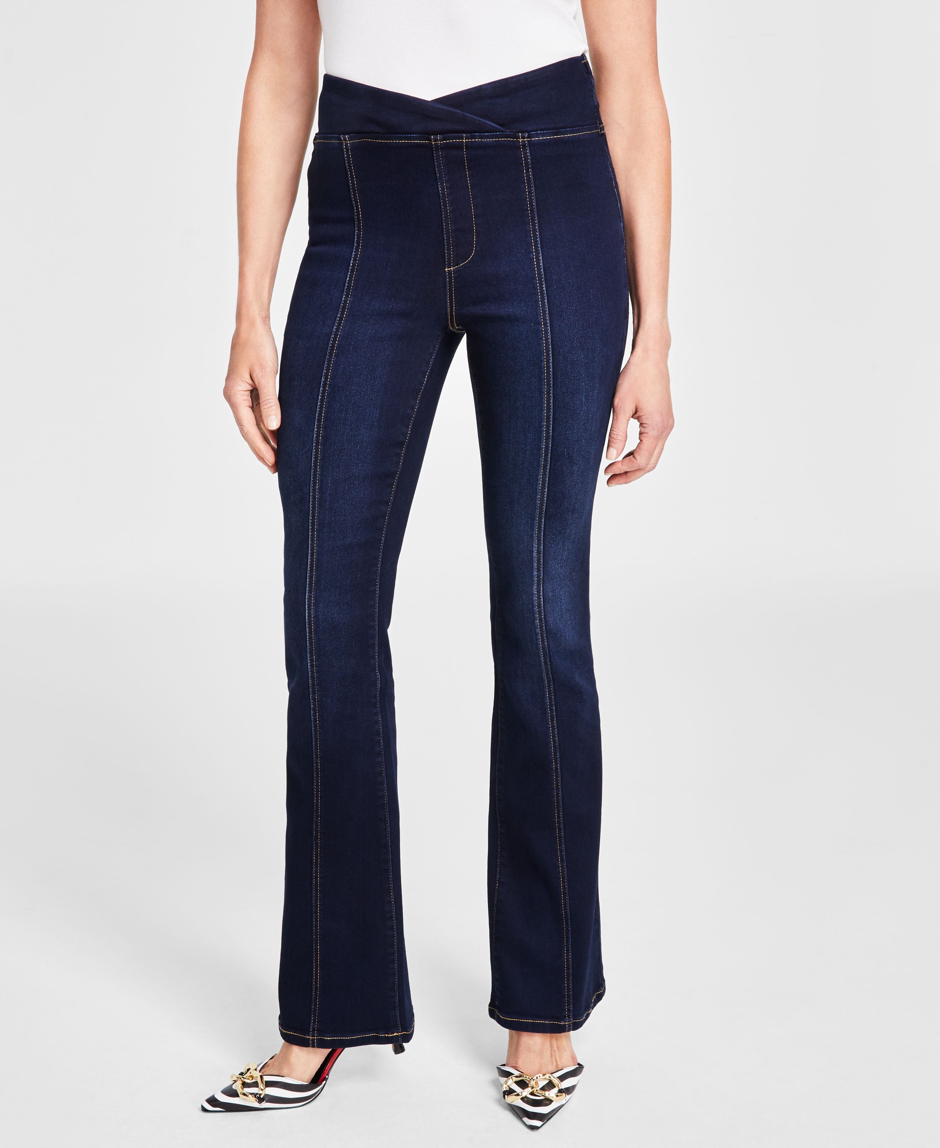 Women's High Rise Asymmetrical Seamed Bootcut Jeans