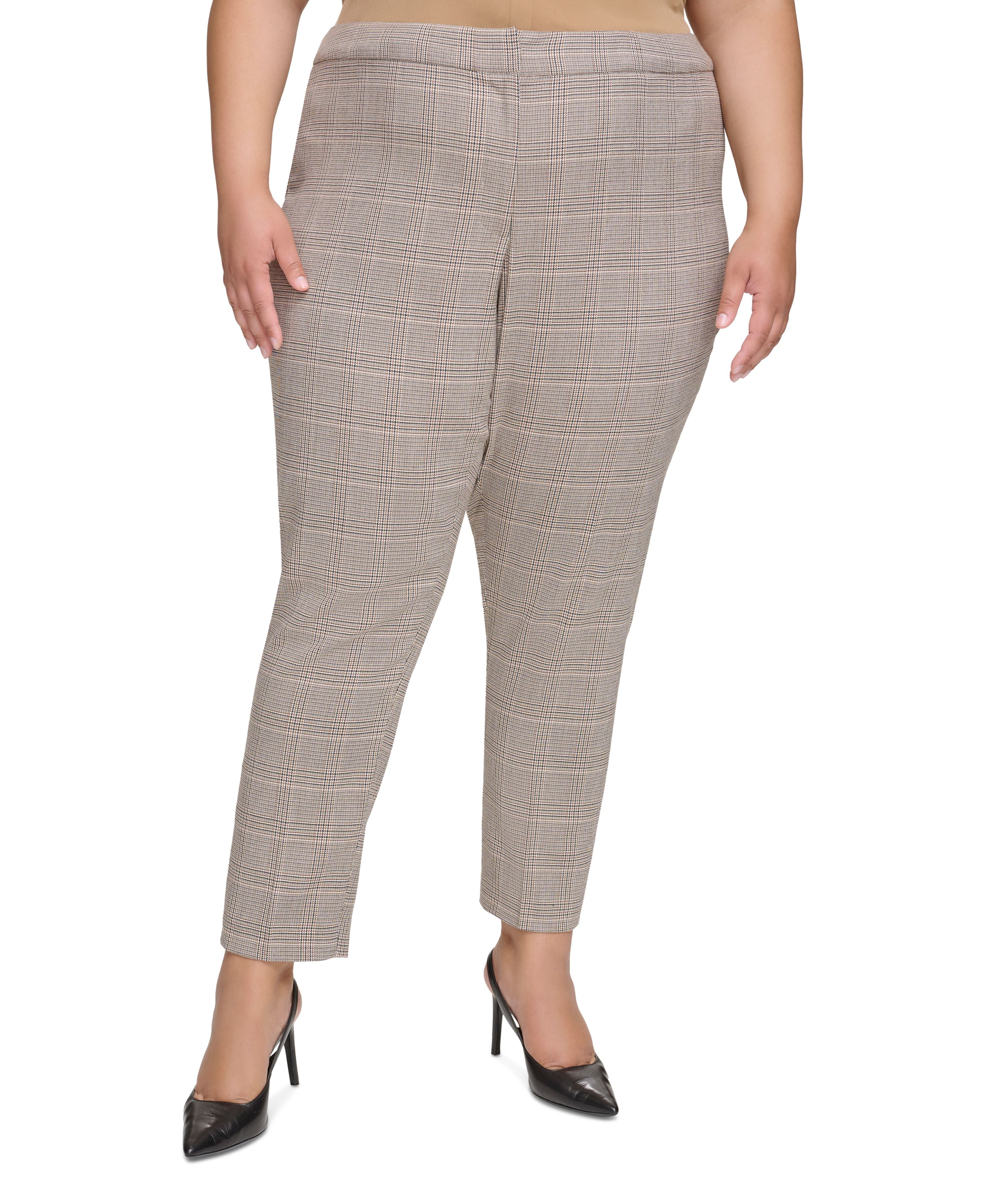 Plus Size Straight-Leg Plaid Ankle Pants
