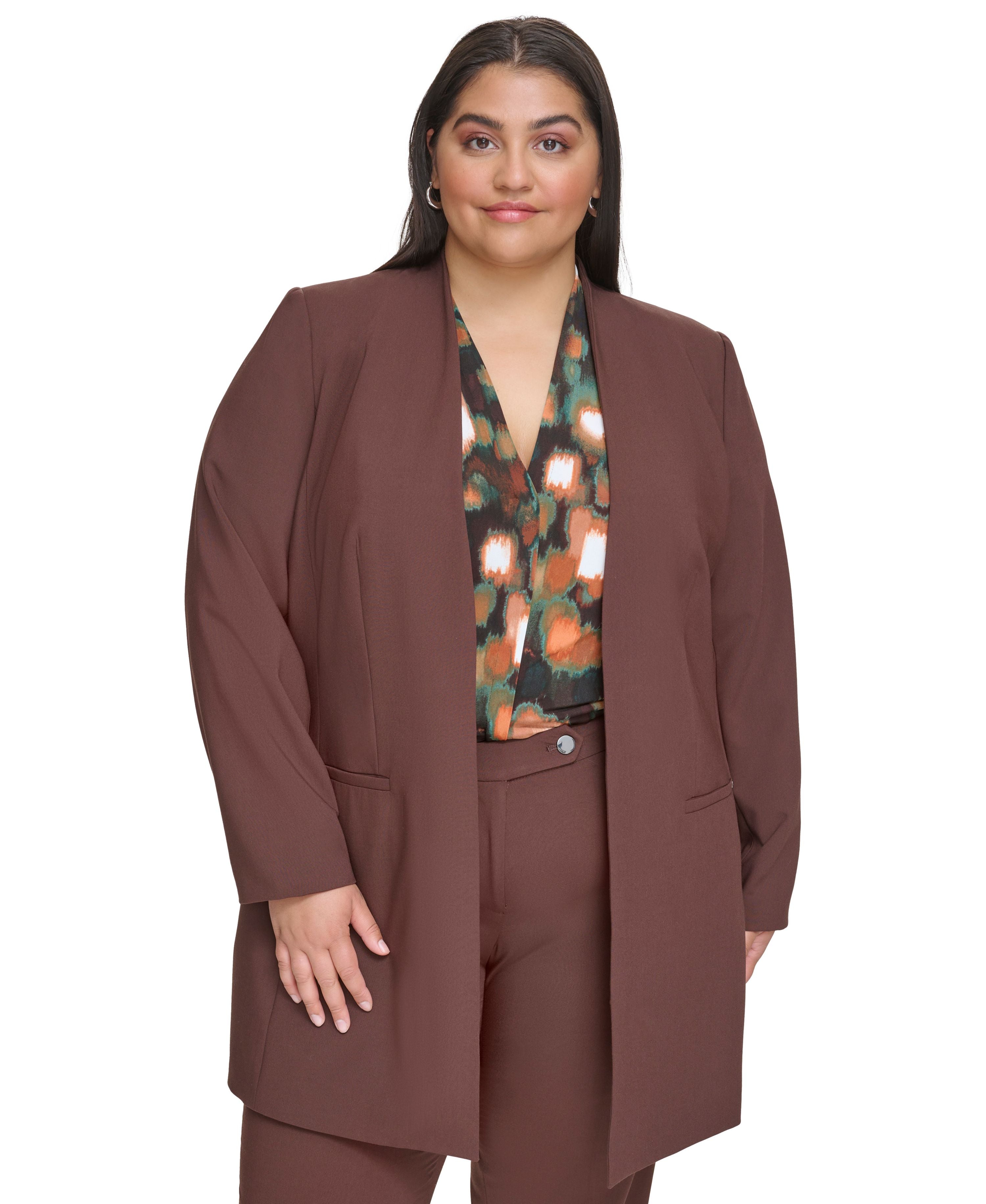 Plus Size Open-Front Jacket, V-Neck Camisole & Pants