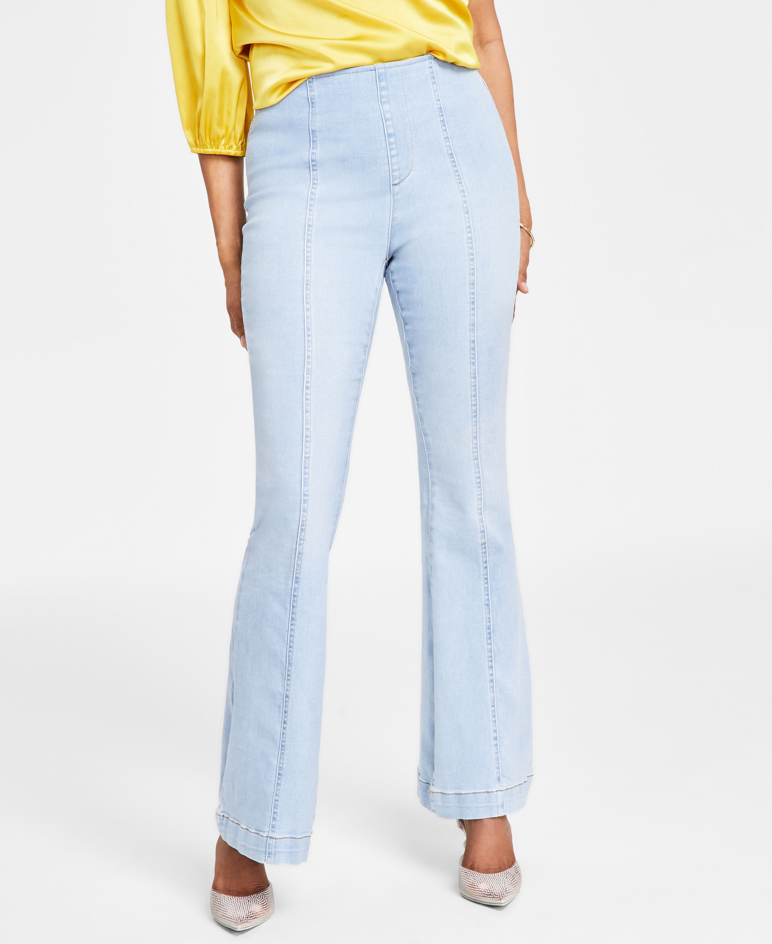 Petite High-Rise Seamed Flare-Hem Jeans