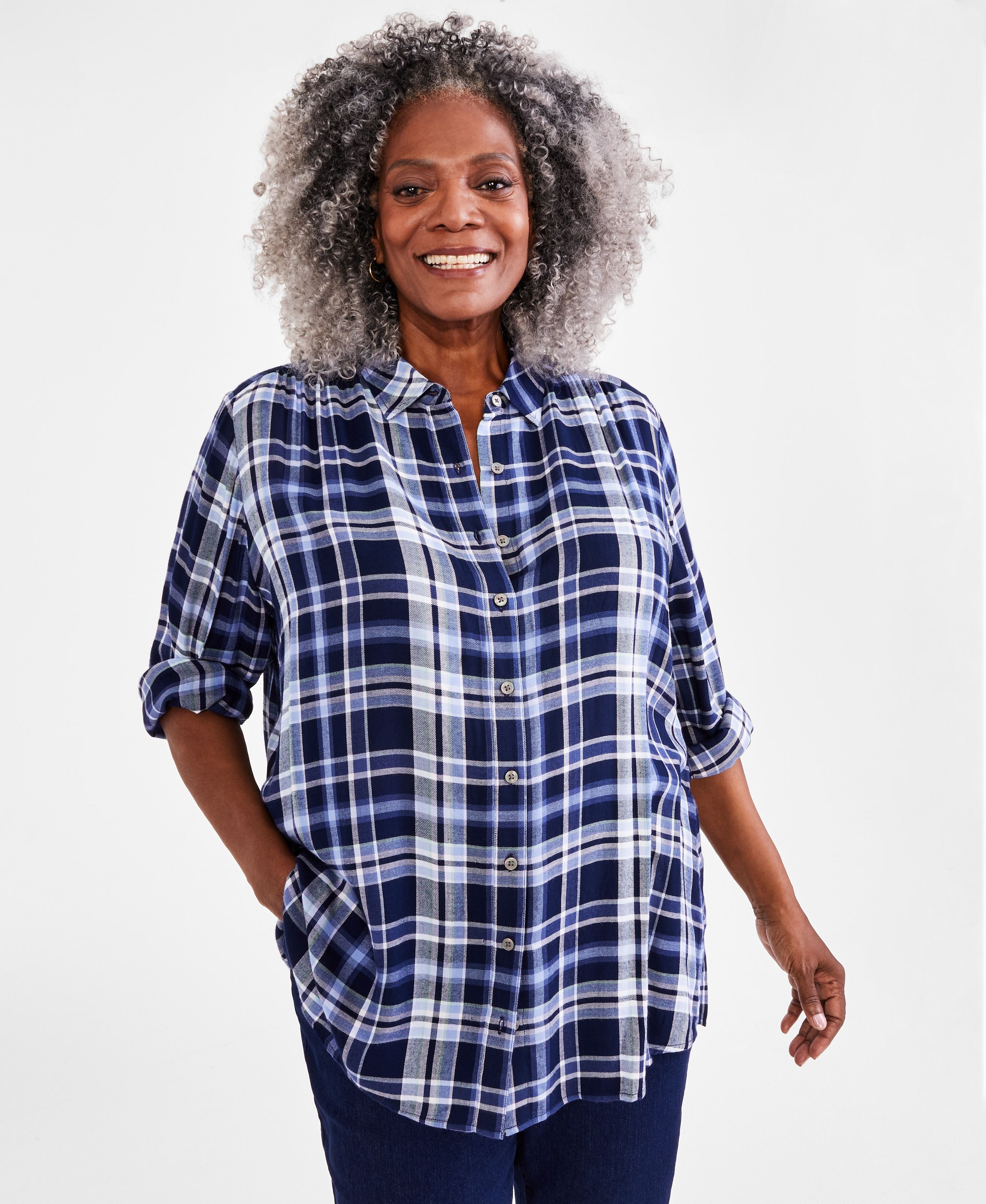 Plus Size Plaid Boyfriend Tunic Shirt