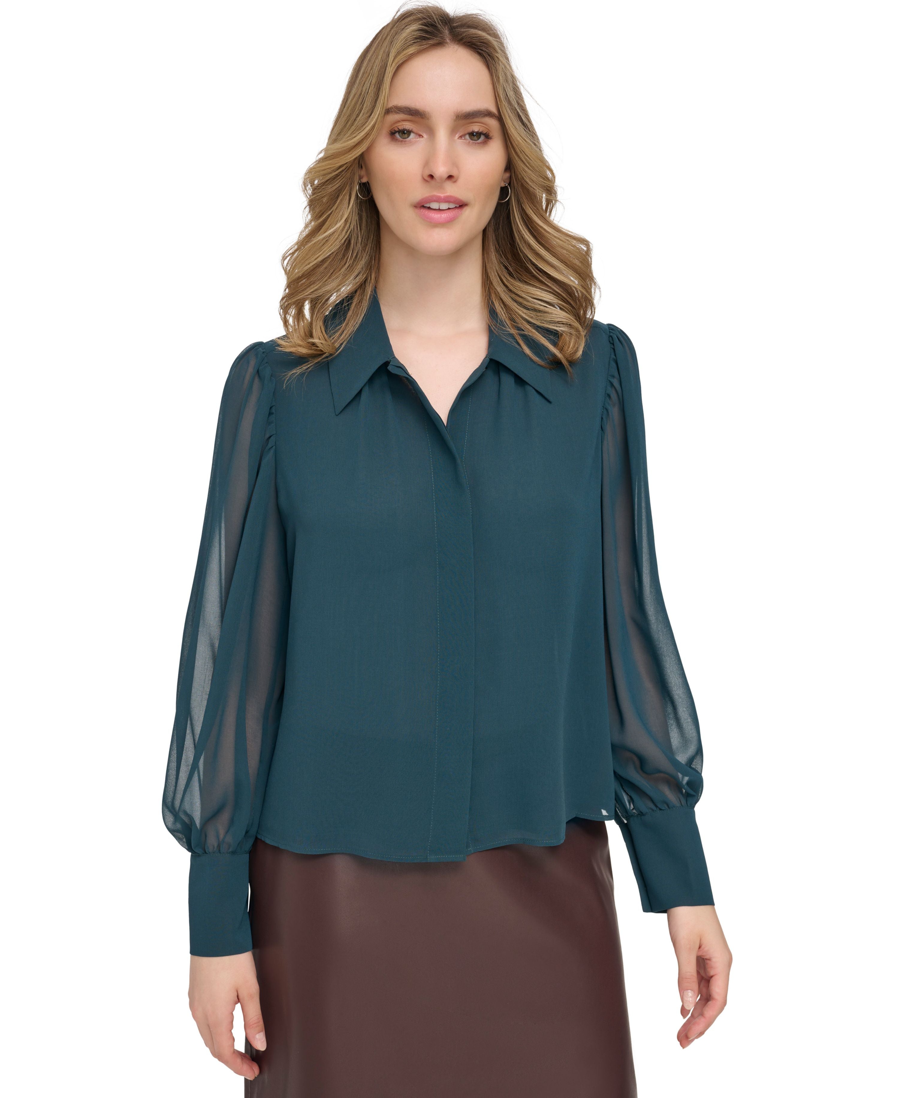 Women's X-Fit Chiffon Sleeve Button Down Shirt