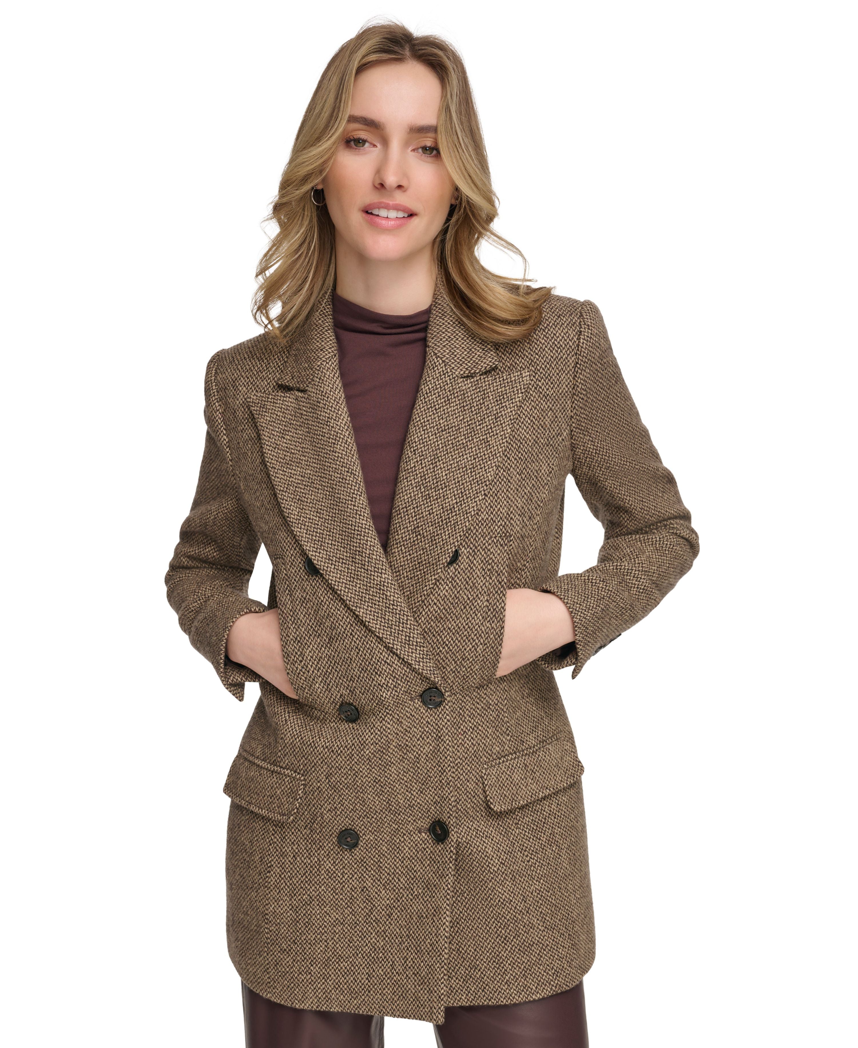 Women's X-Fit Textured Double-Breasted Blazer & Faux Leather Pants