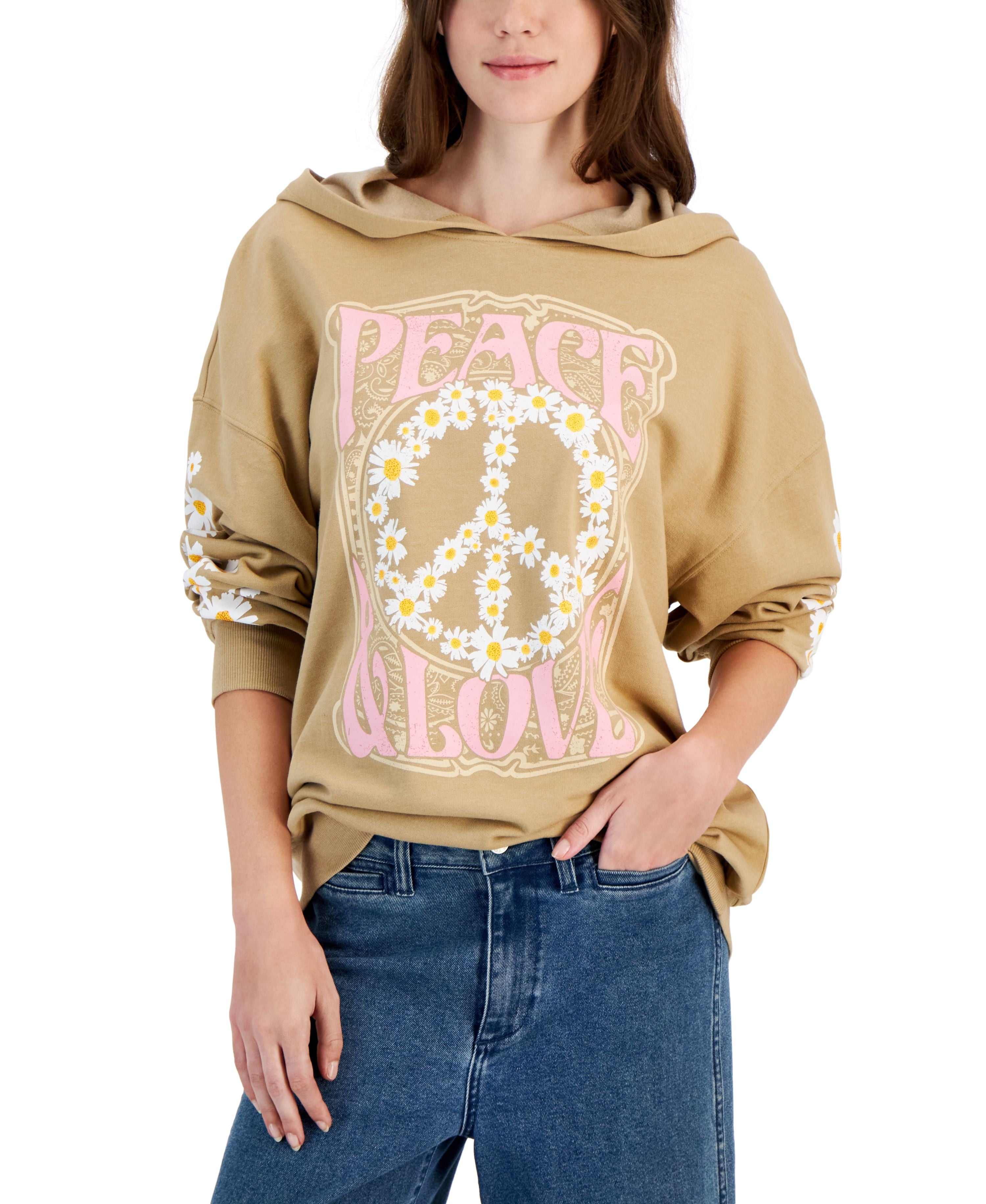 Juniors' Peace & Love Graphic-Print Hoodie