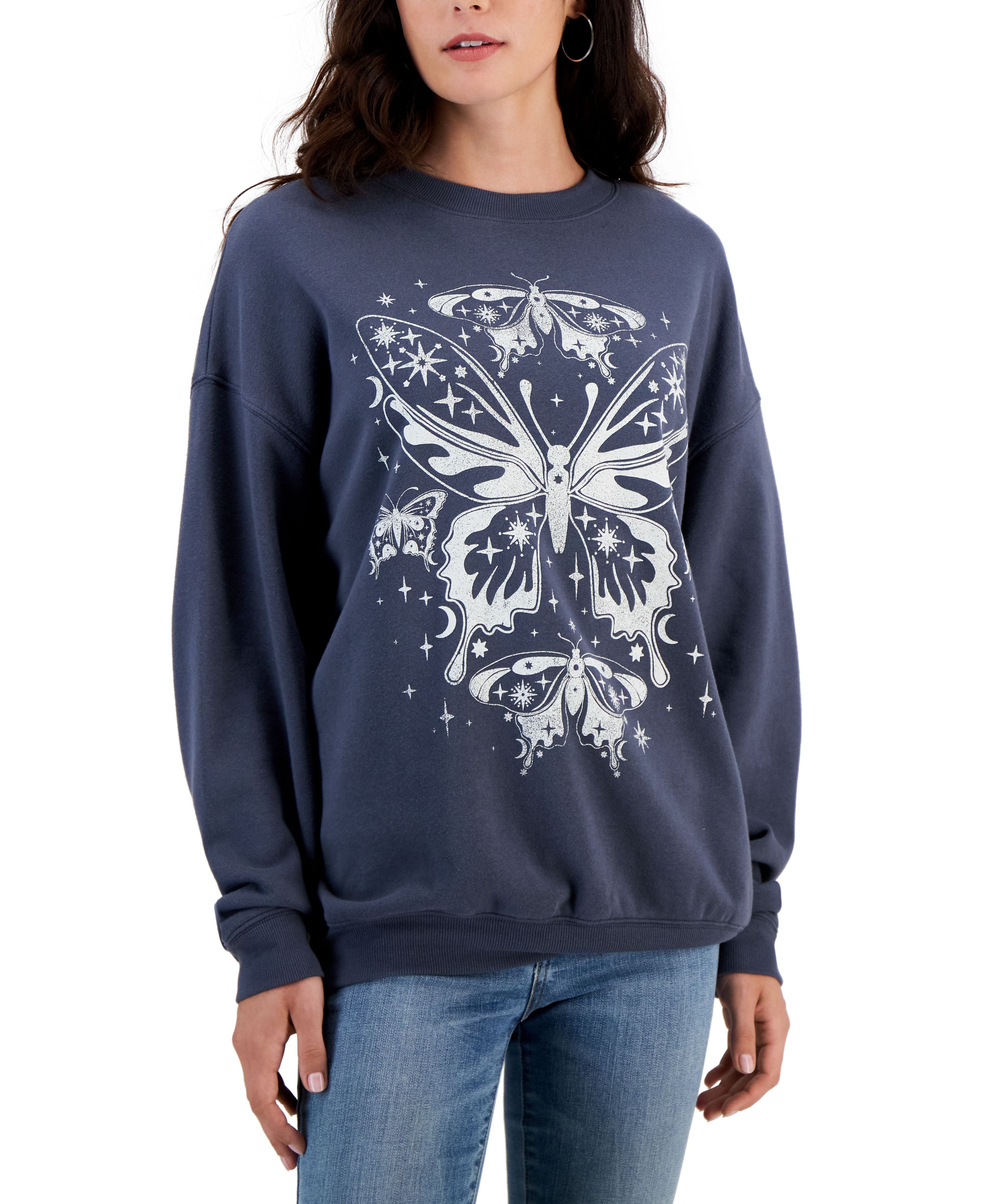 Juniors' Butterfly Graphic-Print Sweatshirt