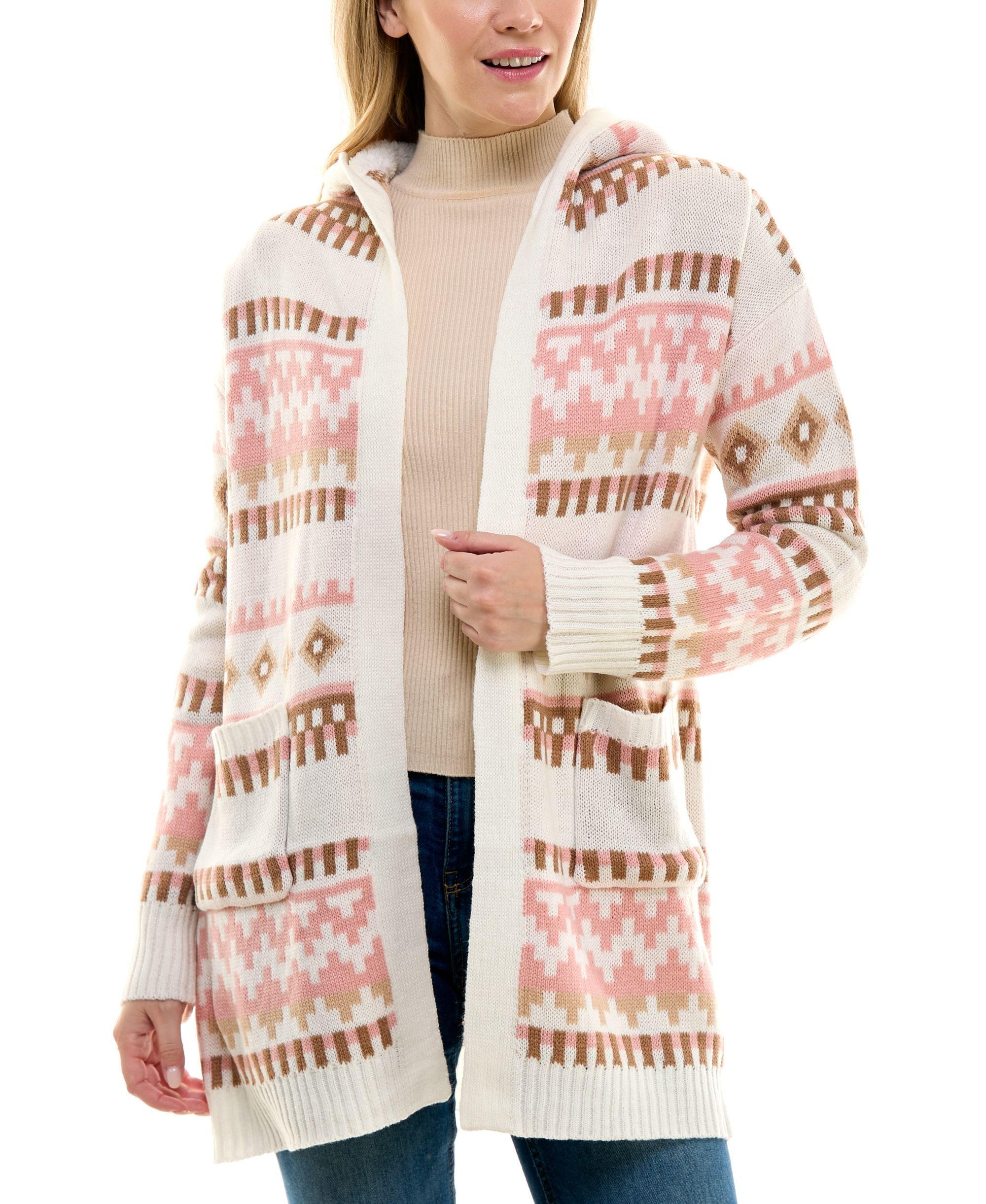 Juniors' Fleece-Lined Open-Front Cardigan