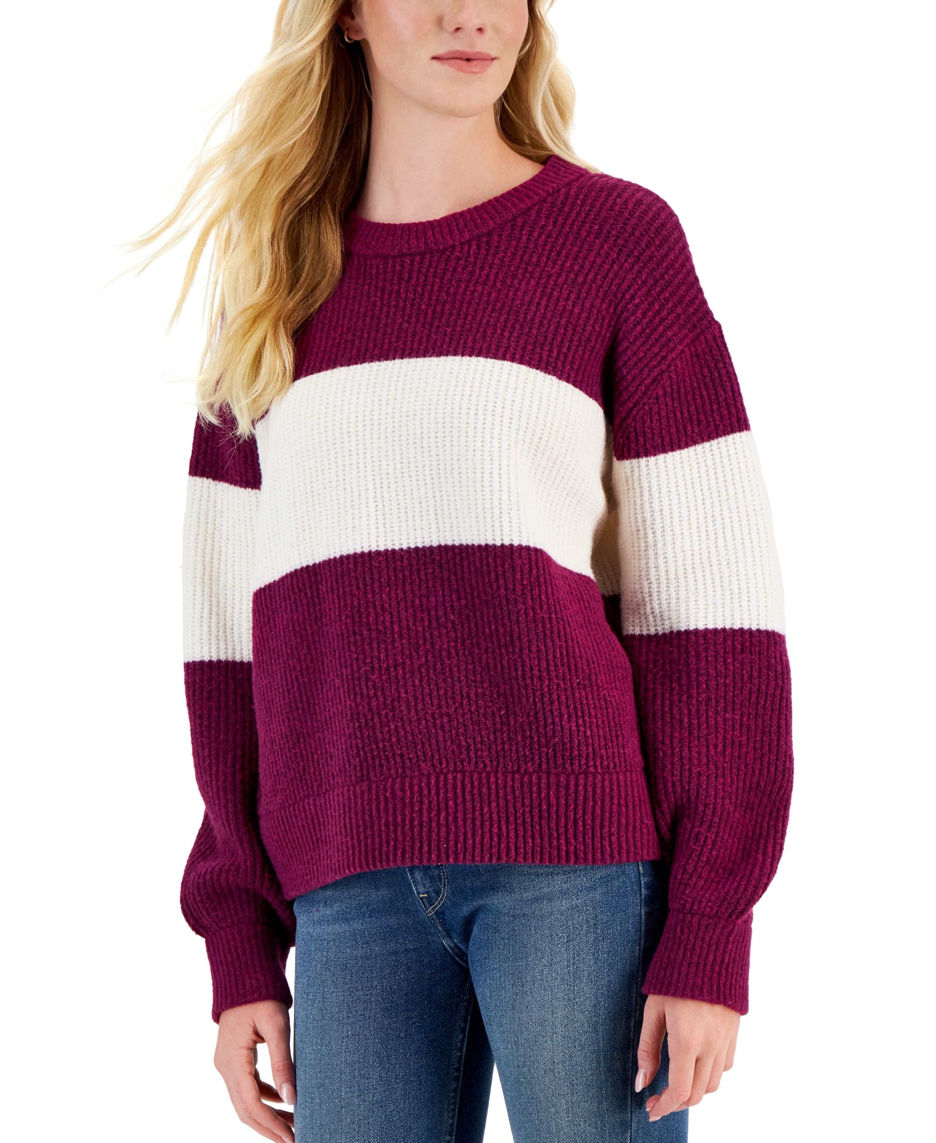 Juniors' Crewneck Balloon-Sleeve Sweater