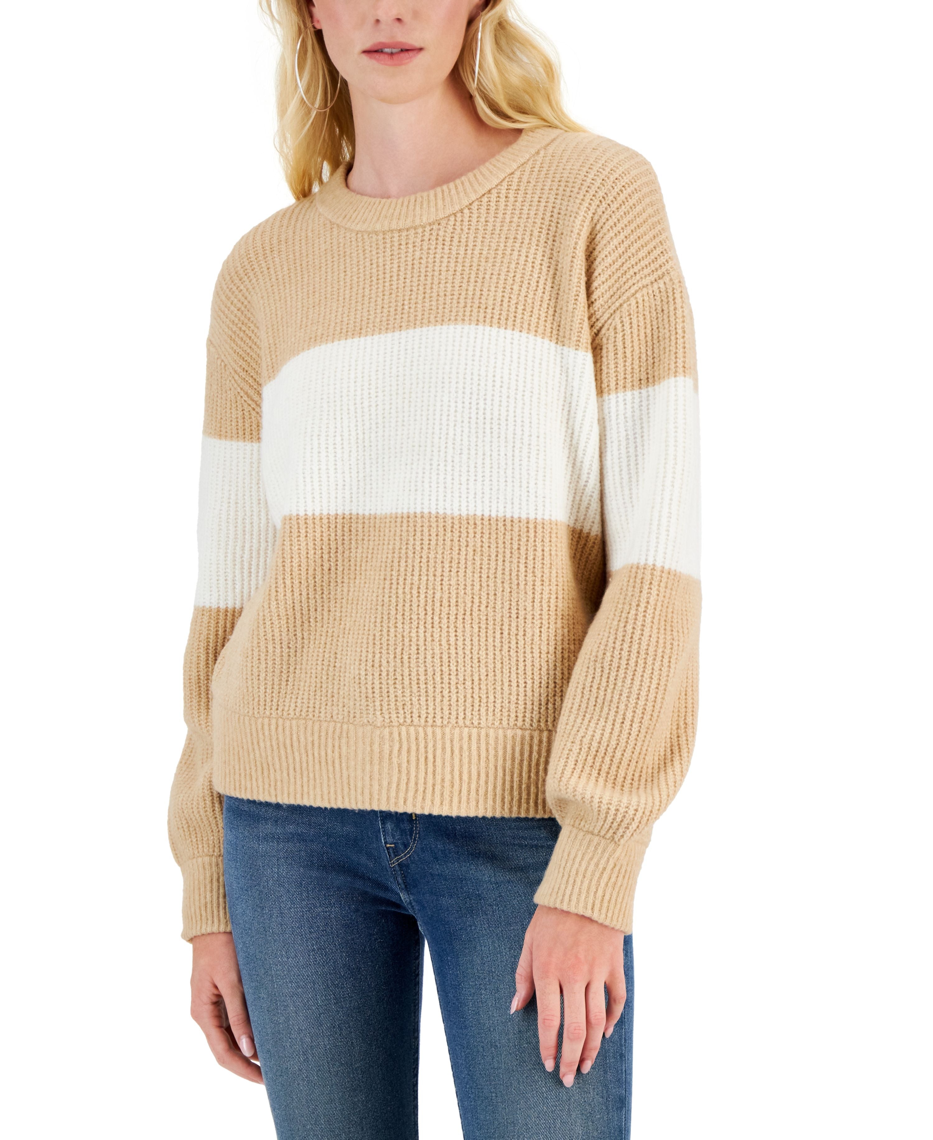 Juniors' Crewneck Balloon-Sleeve Sweater