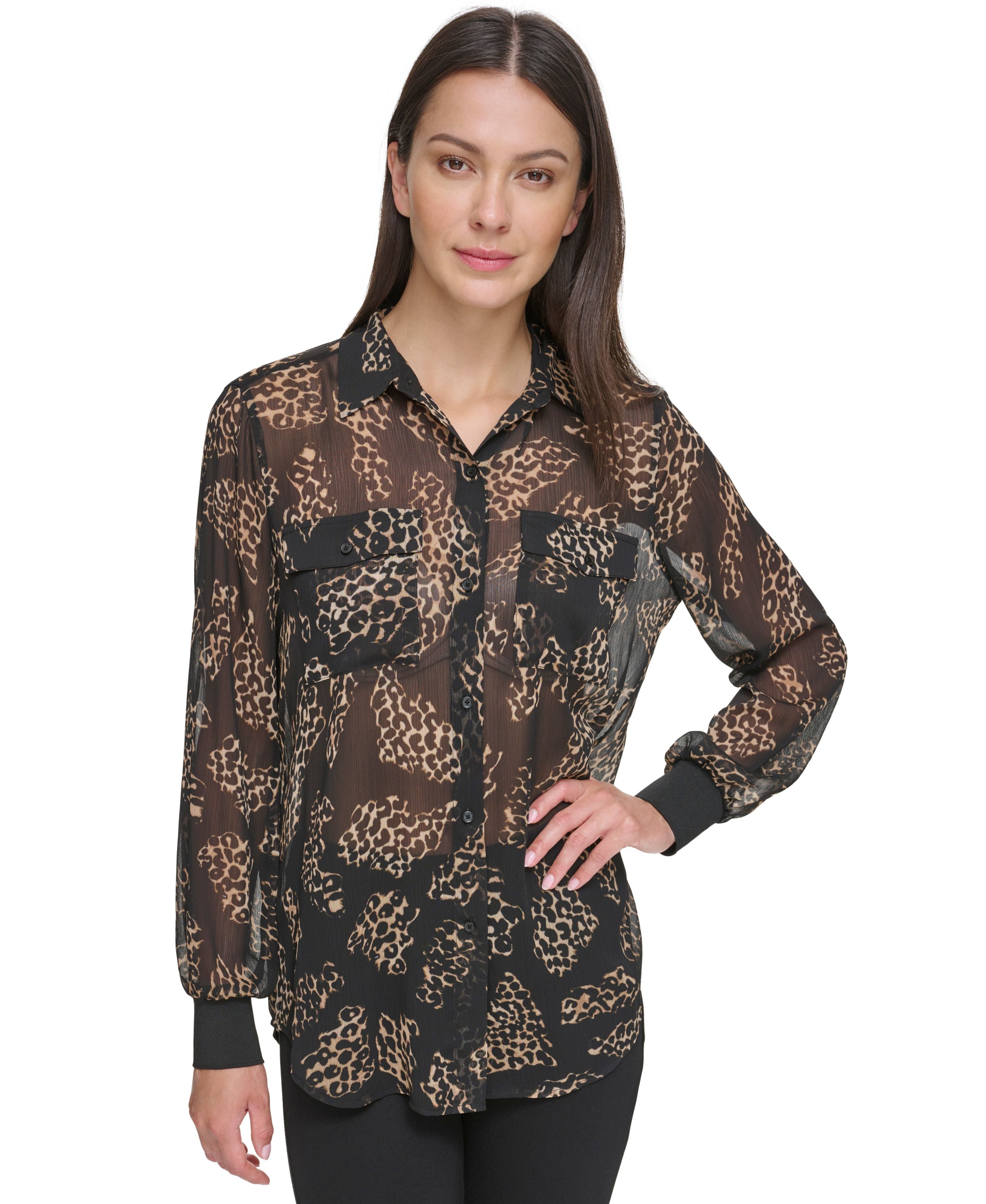 Women's Semi-Sheer Oversized Printed Blouse