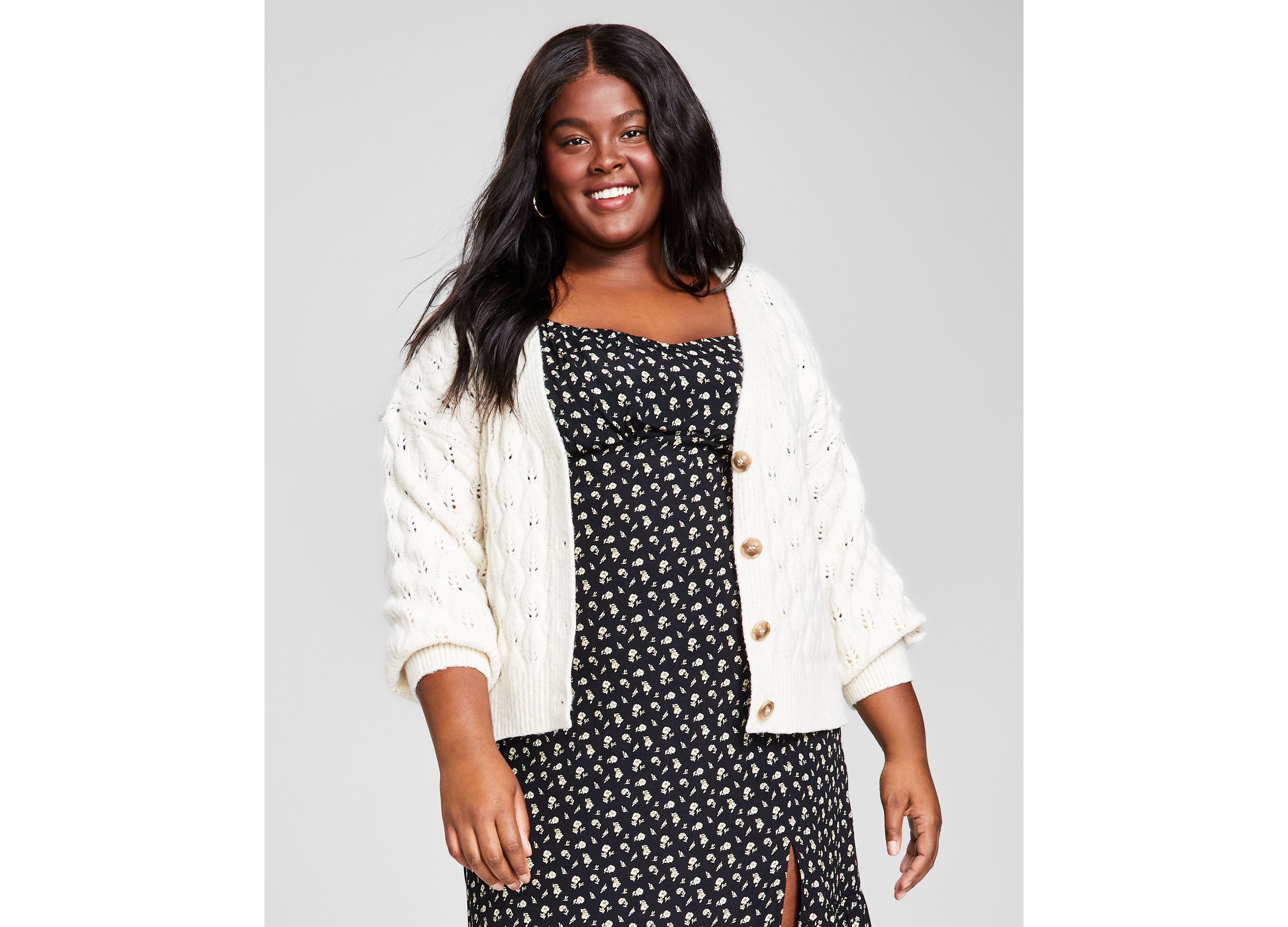 Trendy Plus Size V-Neck Blouson-Sleeve Cardigan
