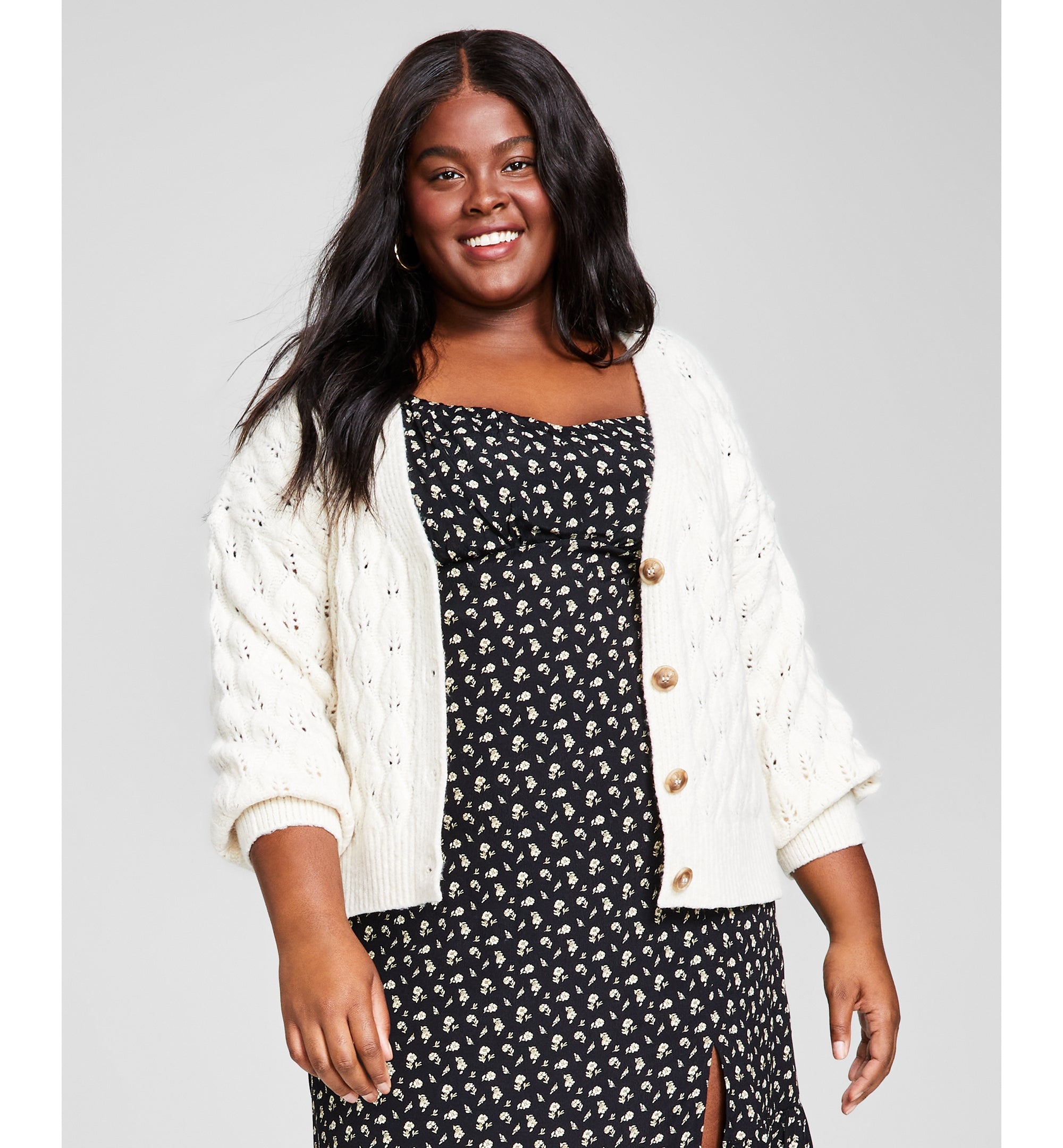 Trendy Plus Size V-Neck Blouson-Sleeve Cardigan