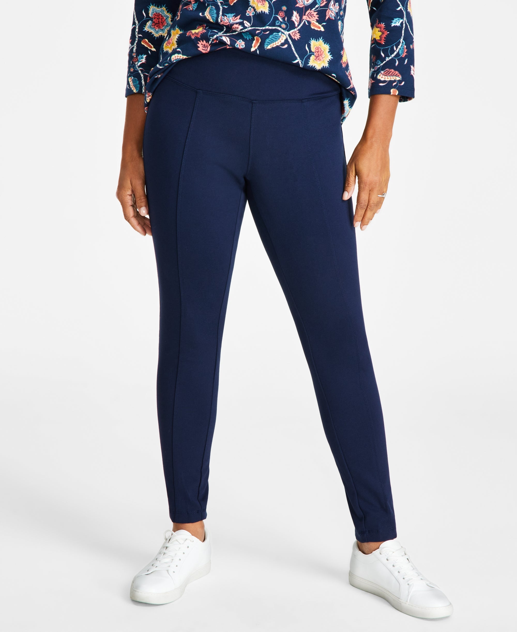 Women's Mid-Rise Ponté-Knit Pants with Tummy Control Industrial Blue L Short