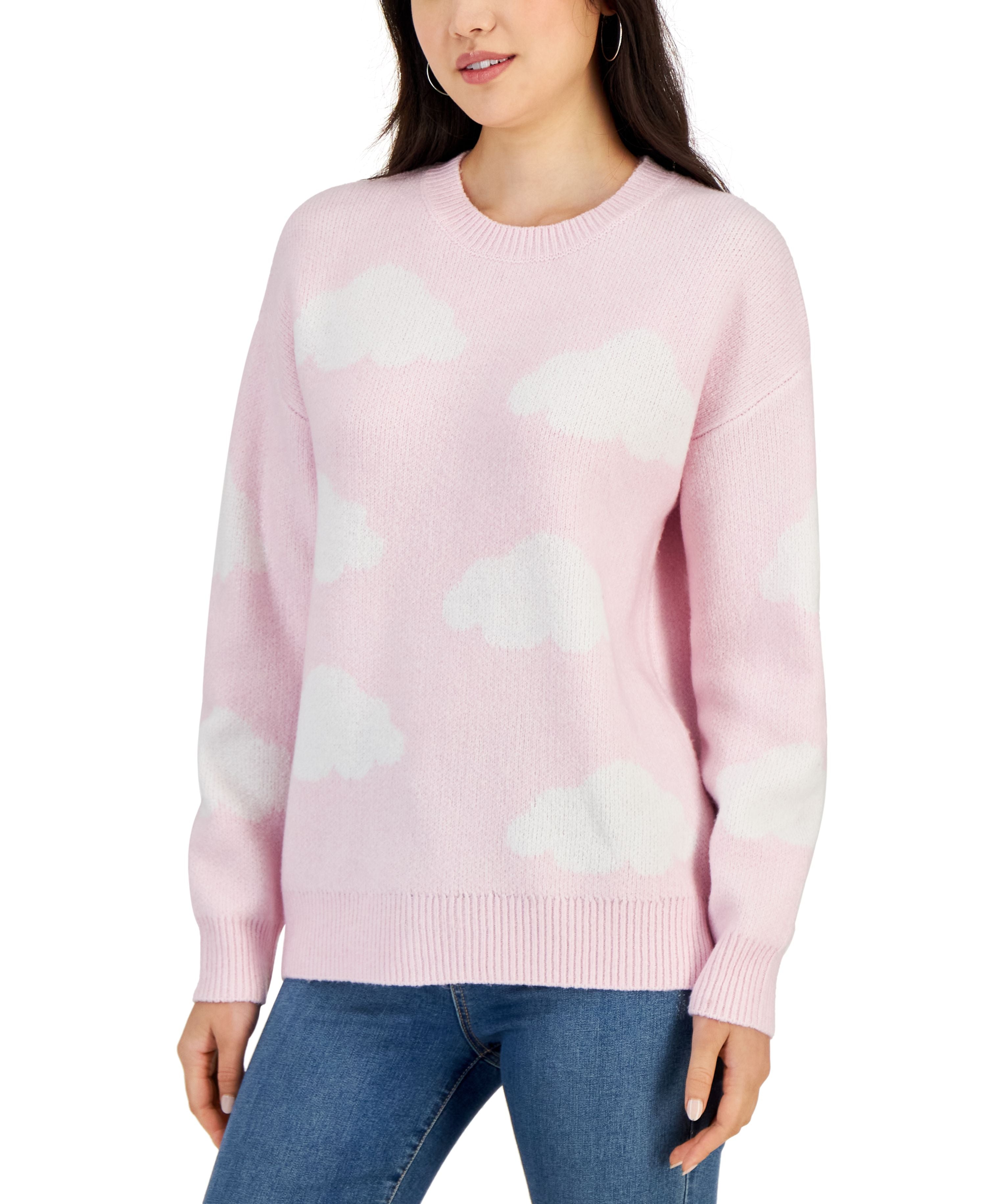 Juniors' Cloud-Print Long-Sleeve Sweater