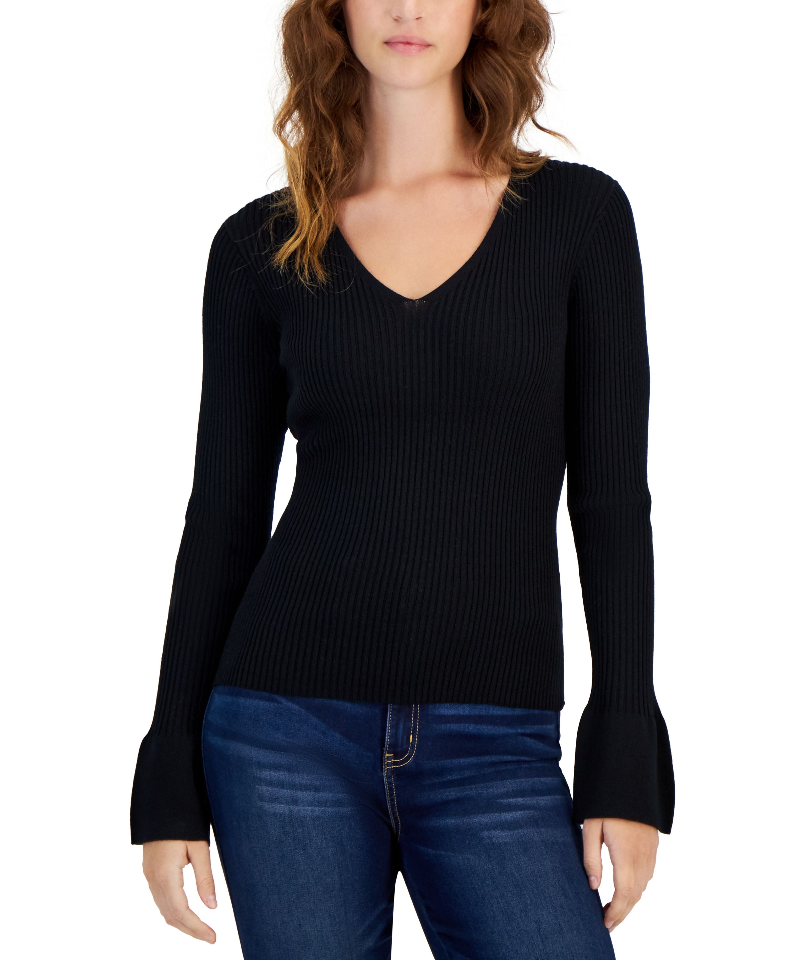 Juniors' V-Neck Bell-Sleeve Sweater