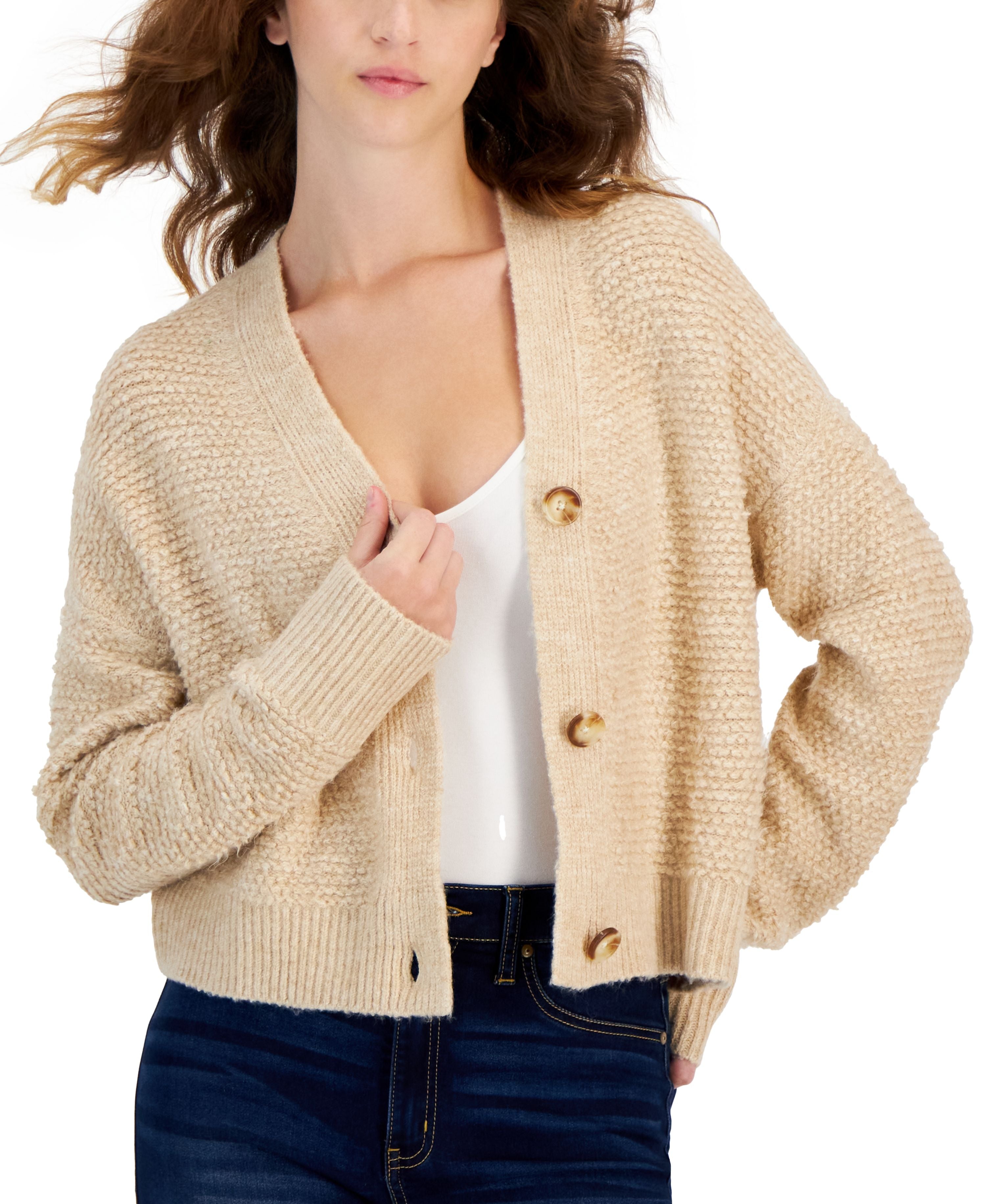 Juniors' Button-Front Cardigan Sweater