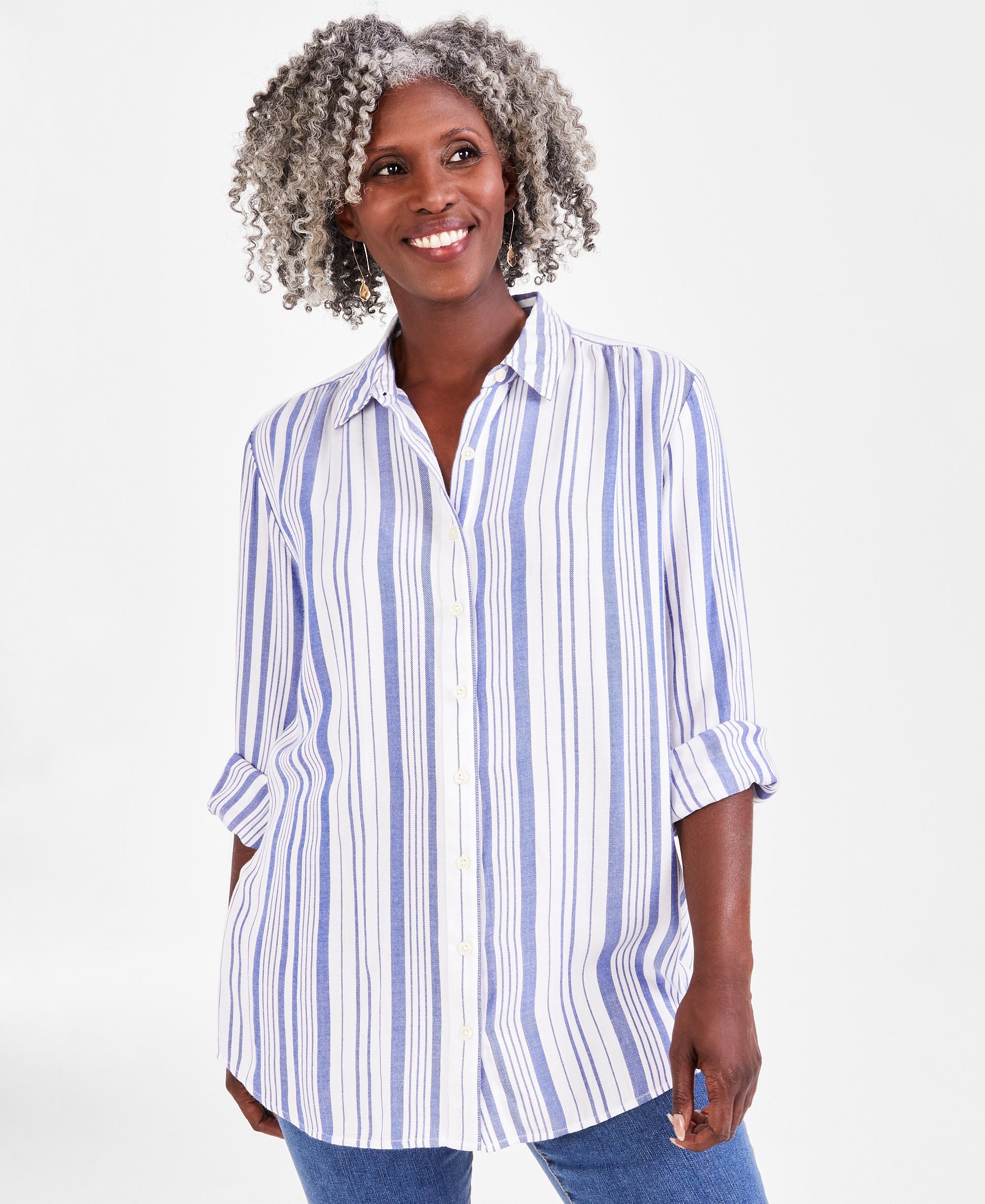 Petite Payton Plaid Long-Sleeve Boyfriend Tunic