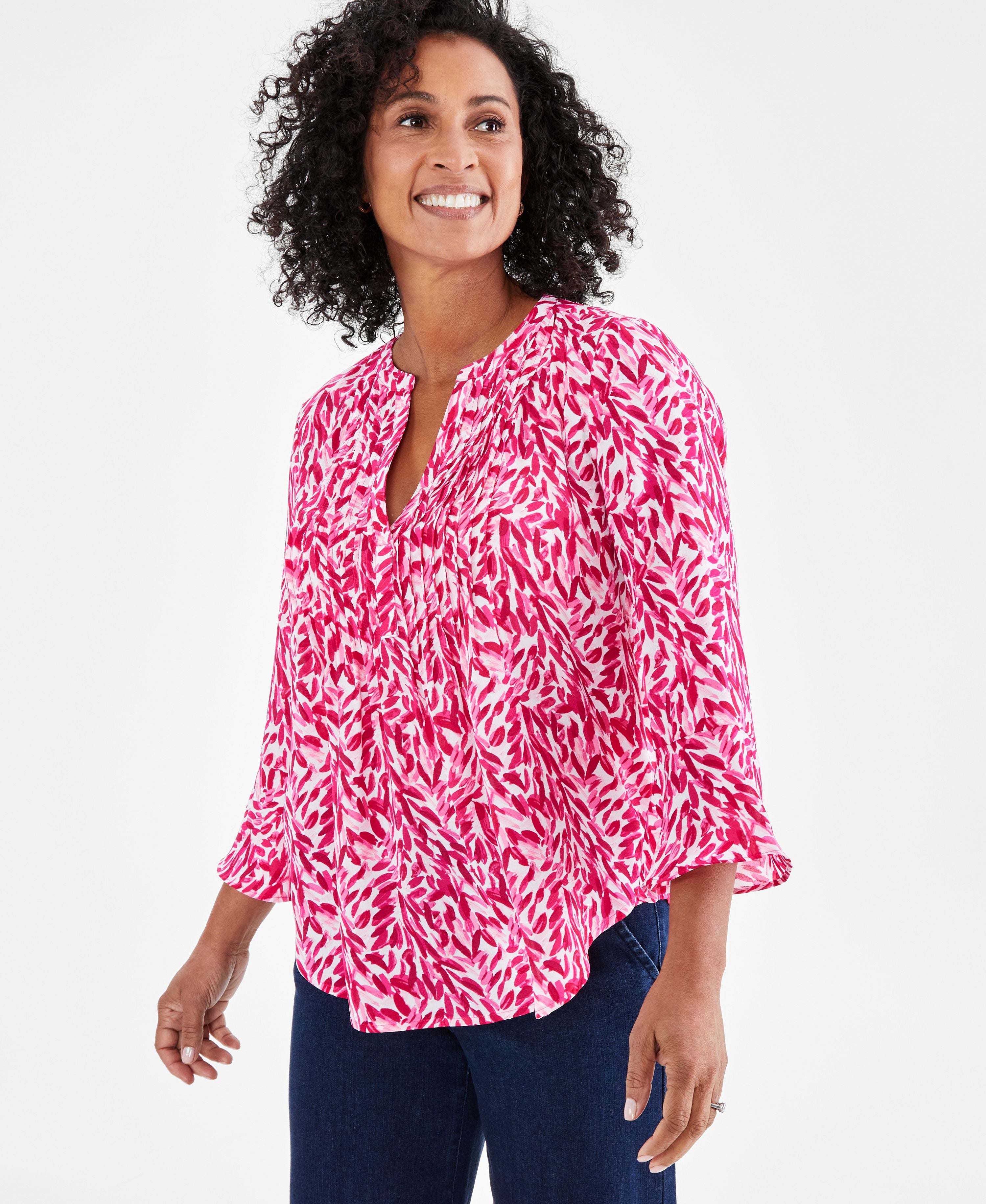Women's Printed Pintuck Ruffle Sleeve Top, Regular & Petite