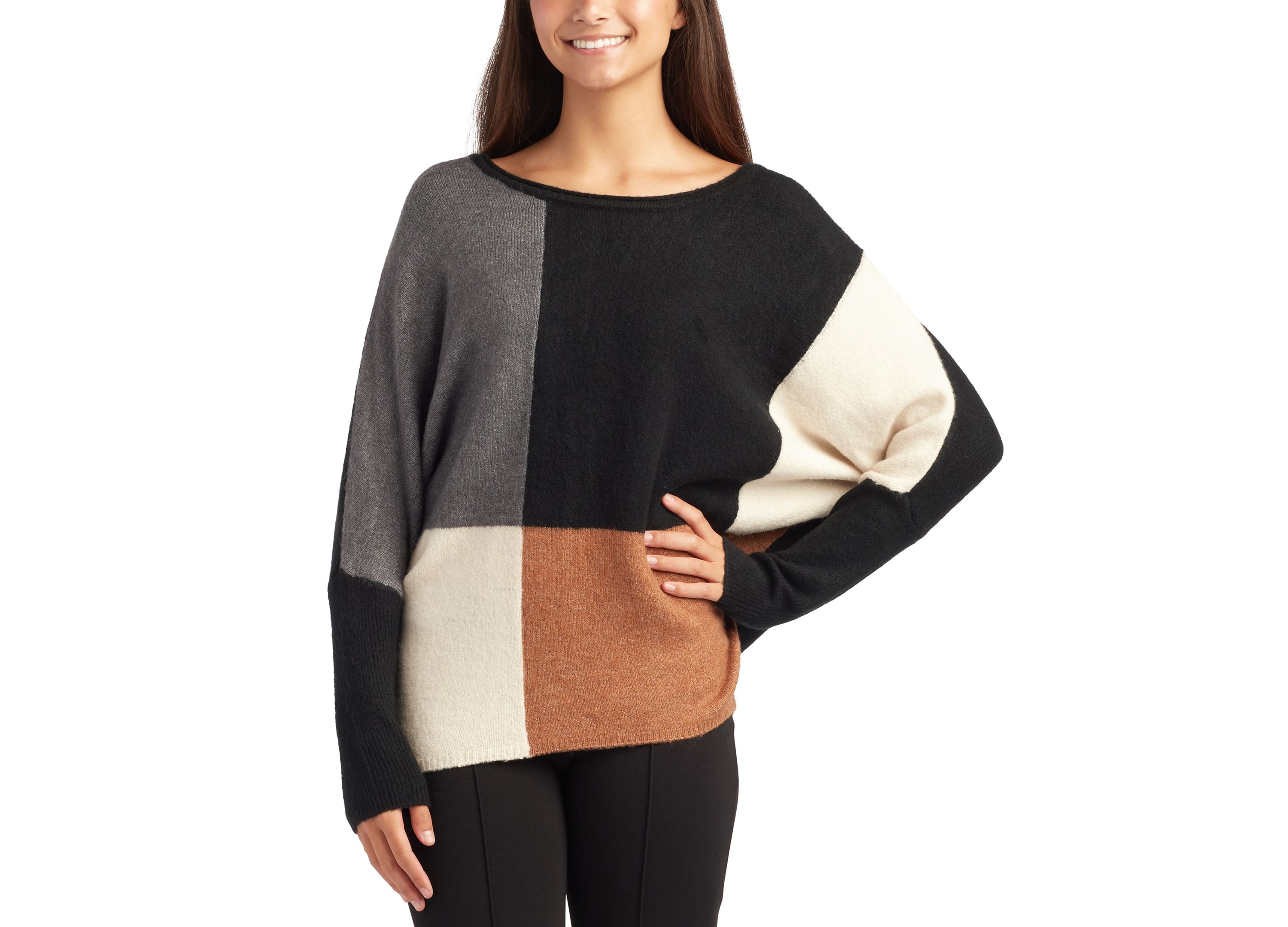 Juniors' Colorblocked Dolman-Sleeve Sweater