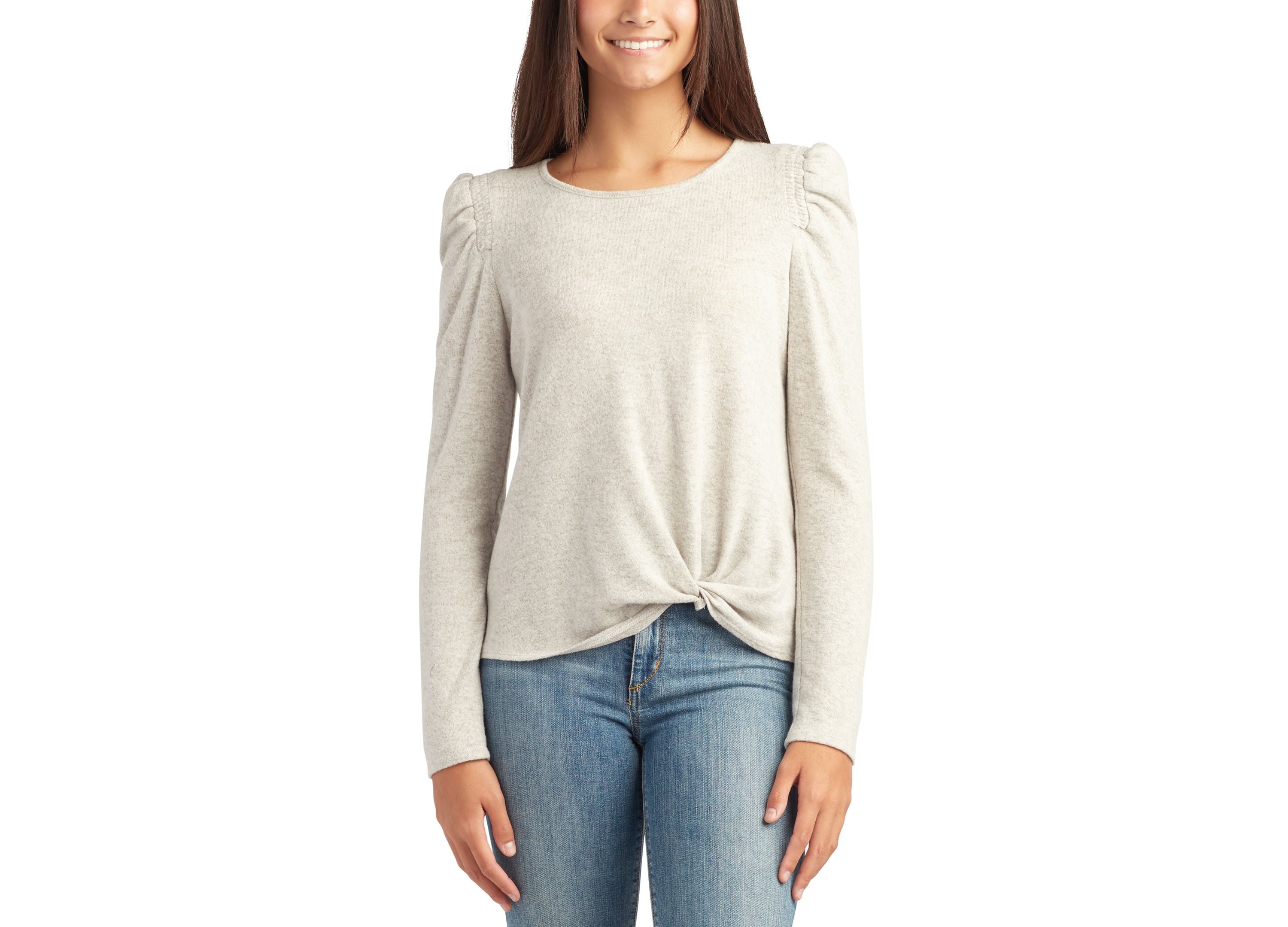 Juniors' Puff-Shoulder Twist-Hem Top
