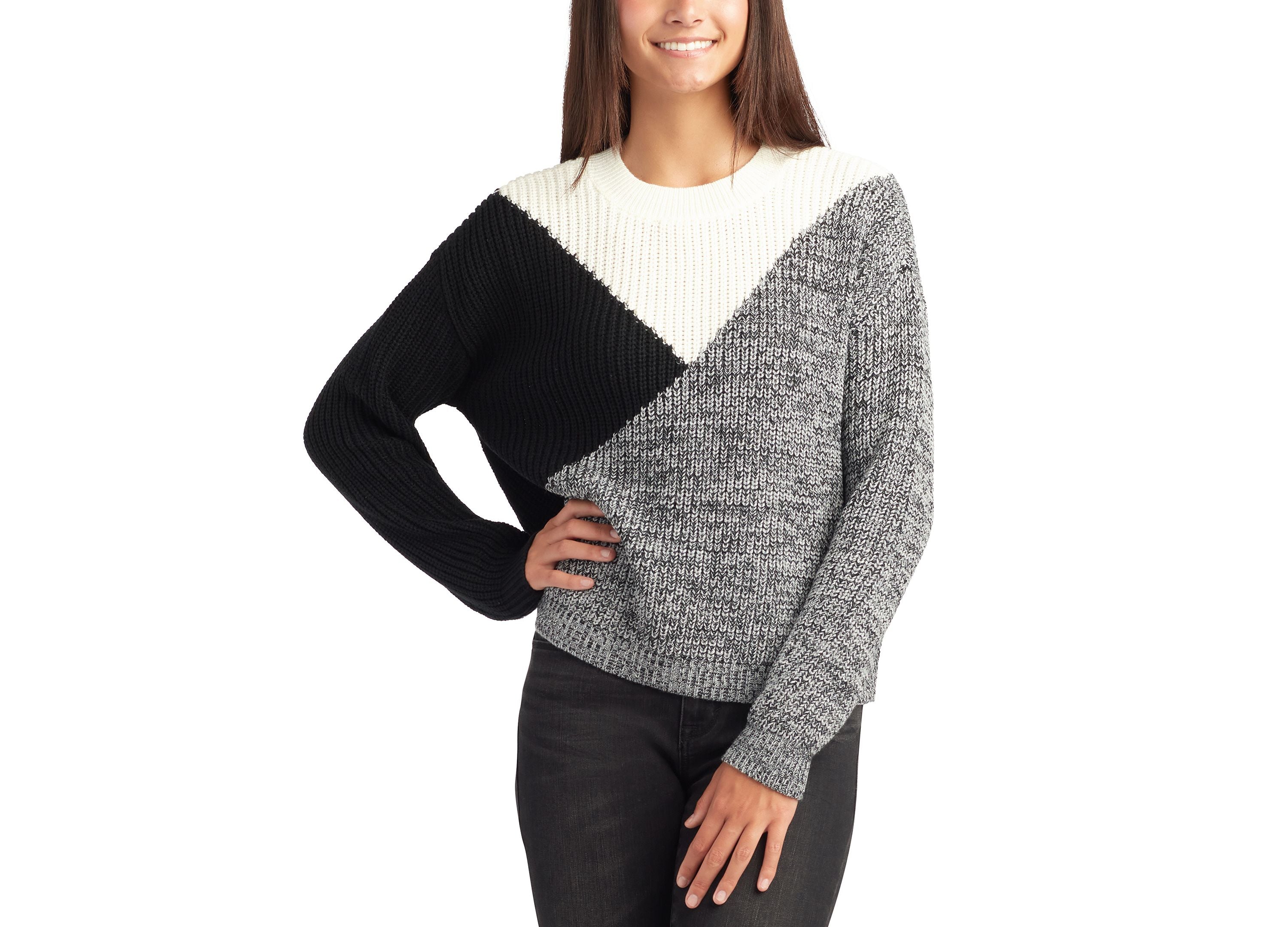 Juniors' Colorblocked Crewneck Sweater