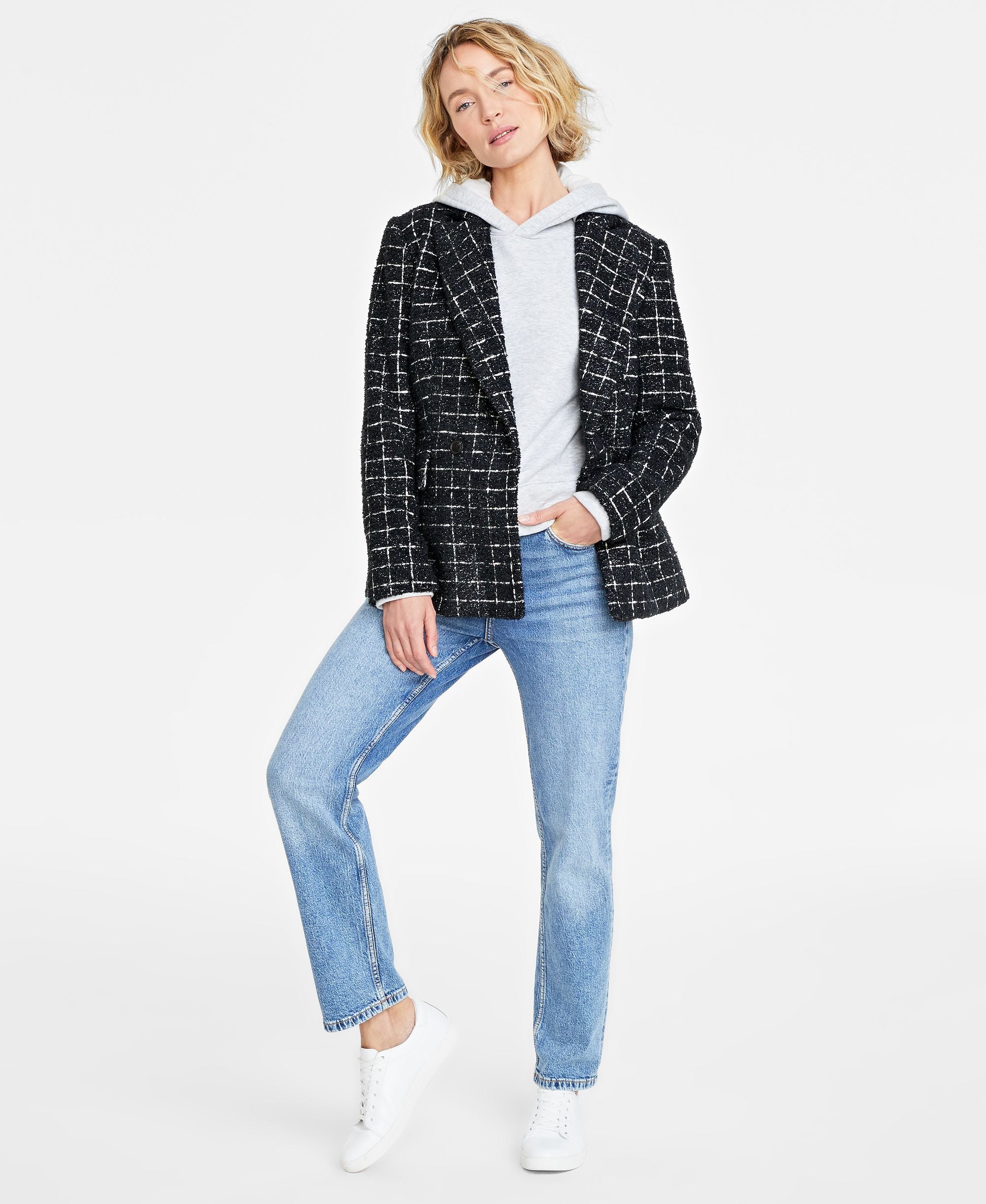 Women's Metallic Plaid Tweed Blazer