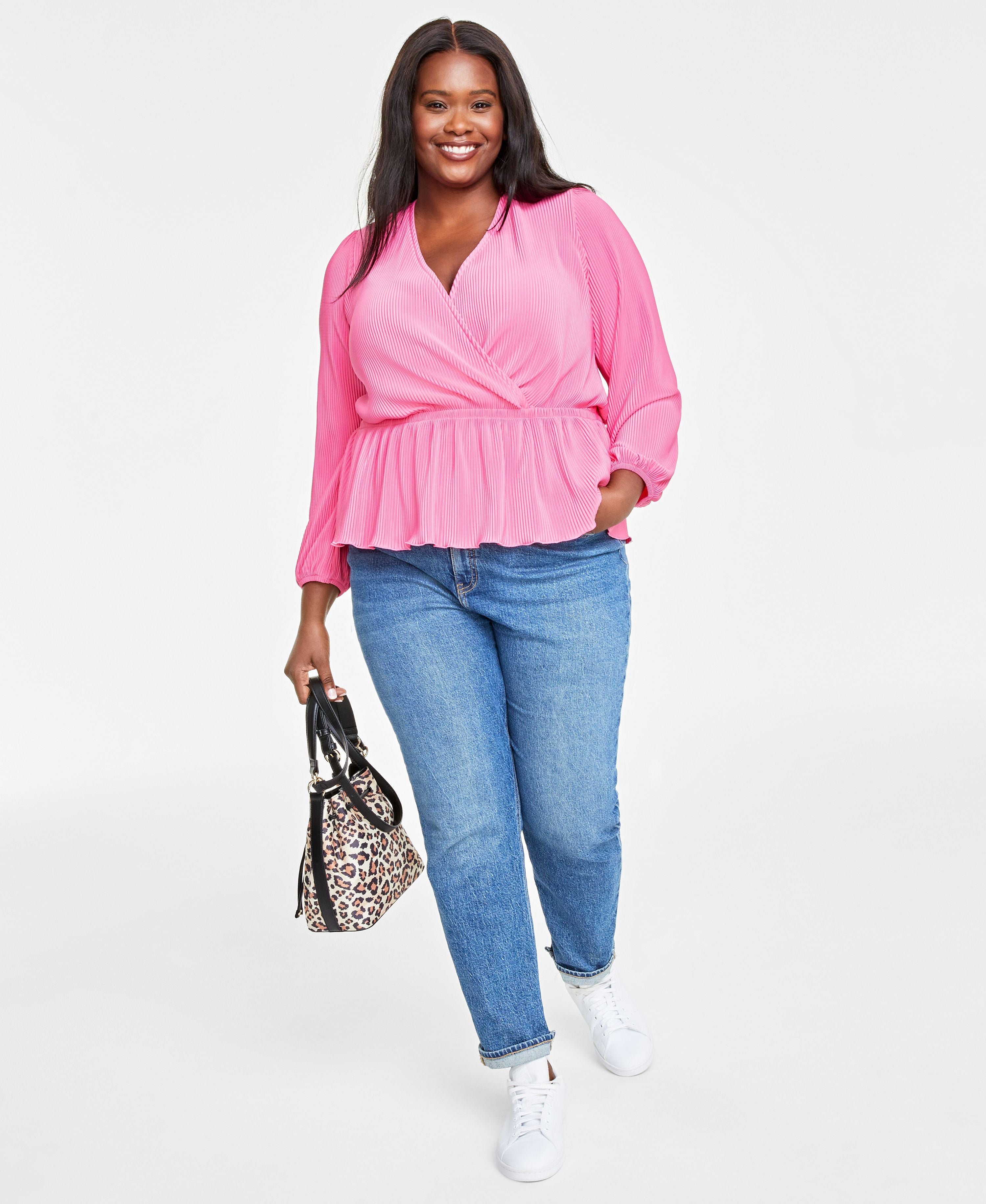 Plus Size Pliss� Surplice-Neck Peplum Top