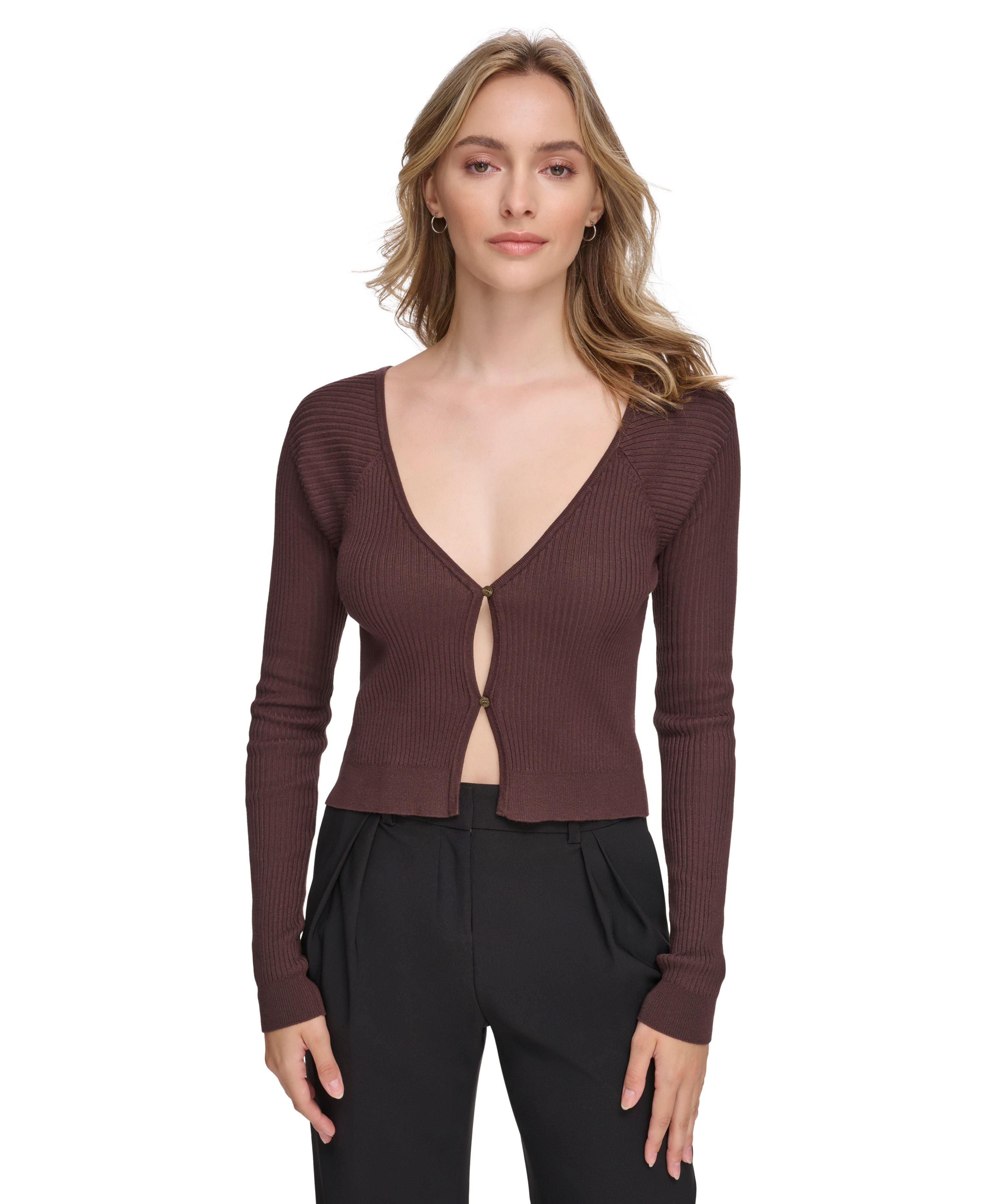 Women's Long-Sleeve Rib-Knit Cardigan
