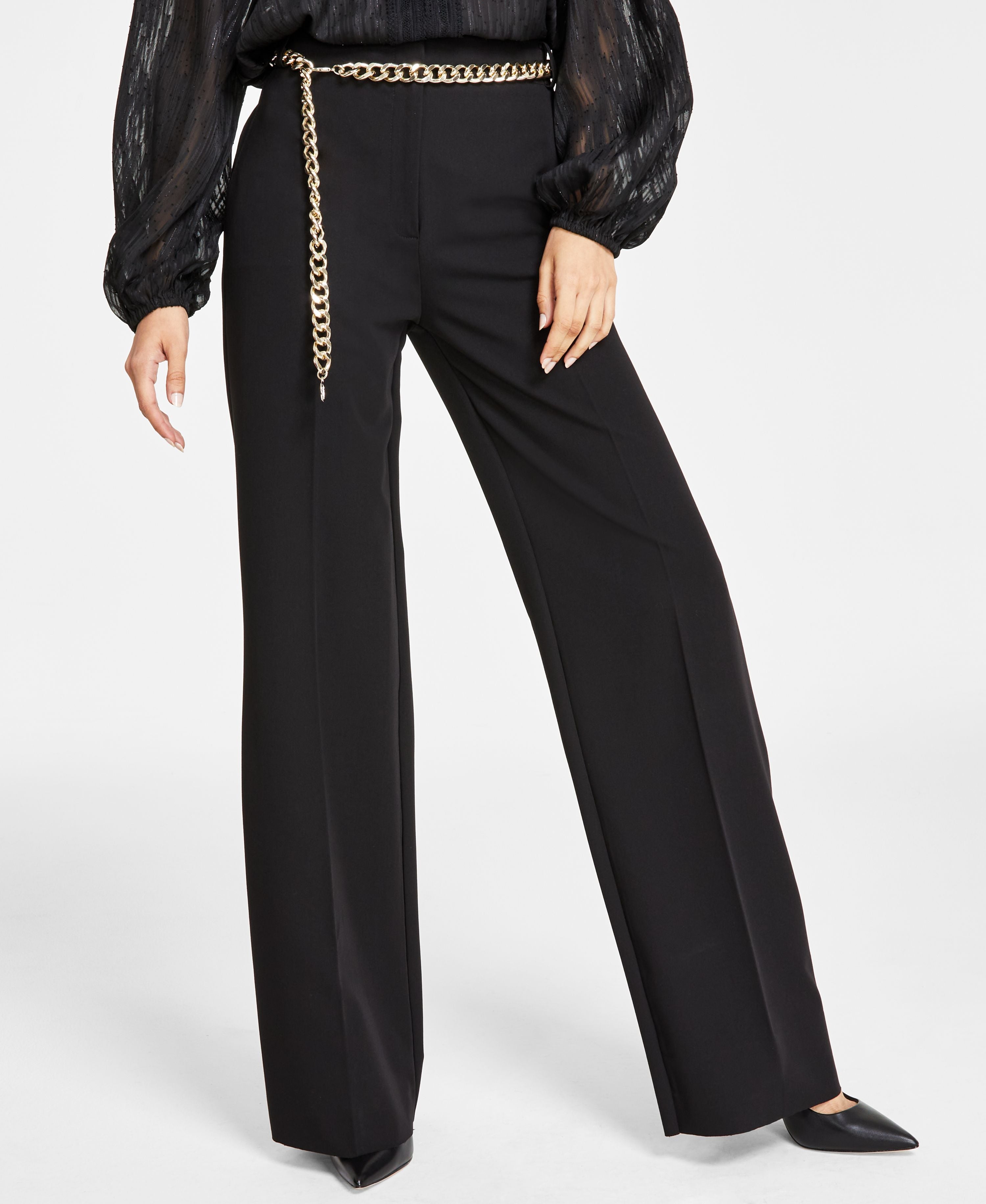 Women's Wide-Leg Chain-Belt Pants