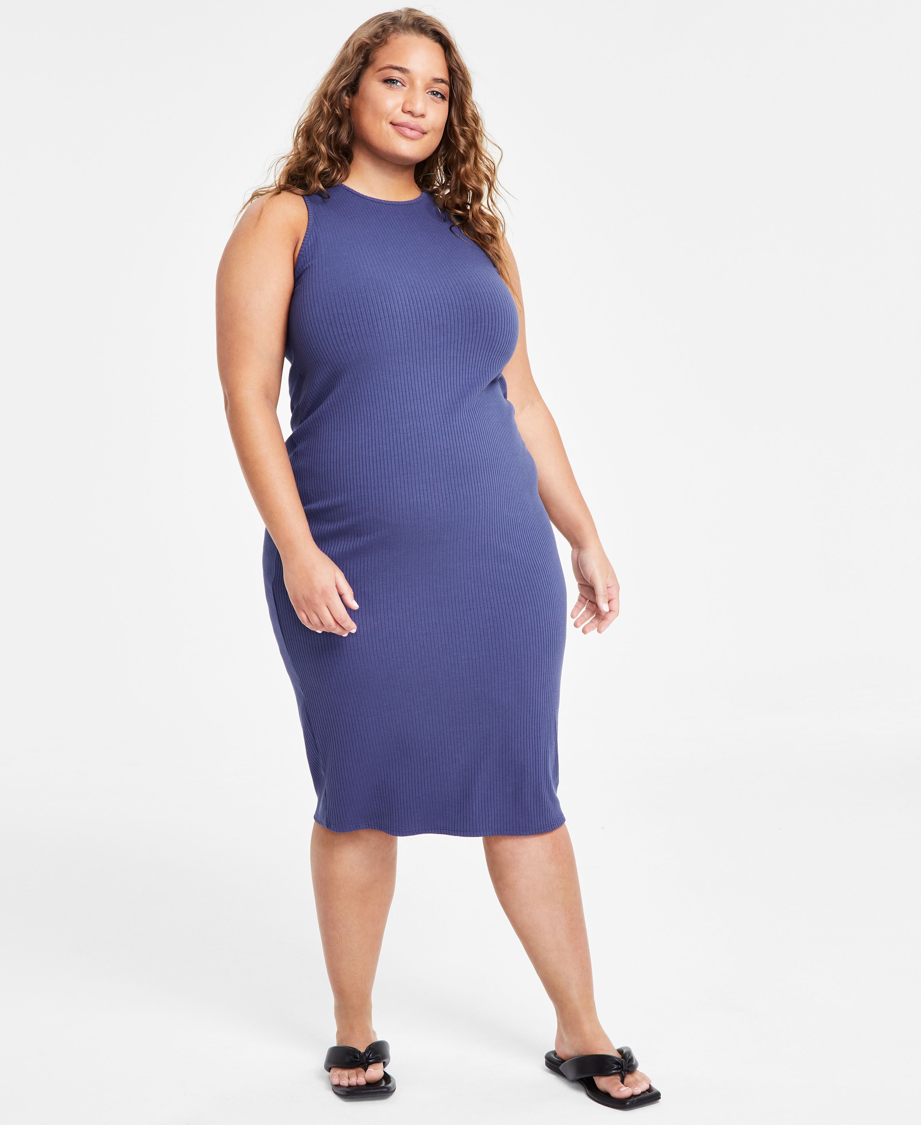 Plus Size Sleeveless Ribbed Knit Midi Dress