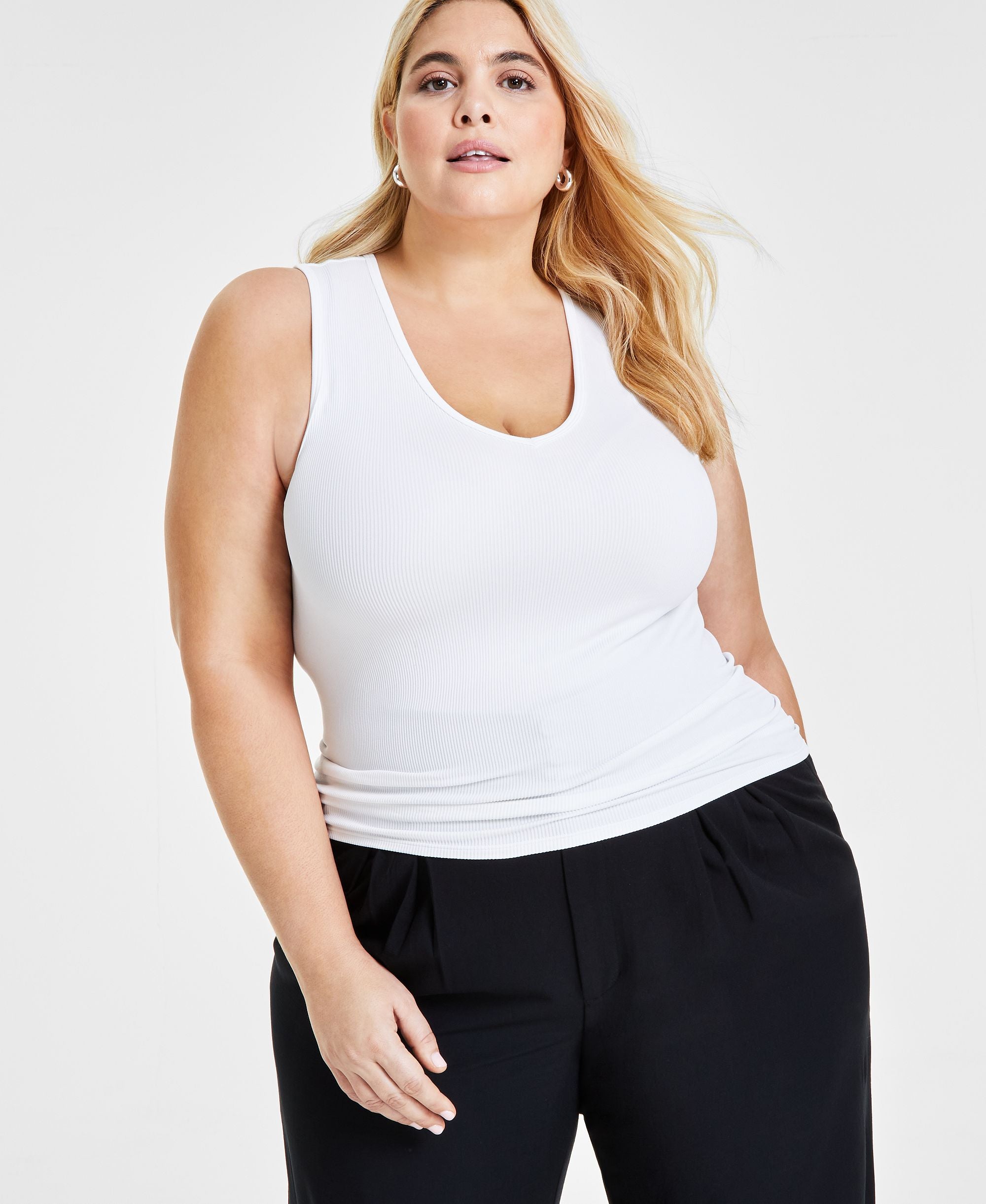 Plus Size V-Neck Seamless Tank Top Bright White 3X