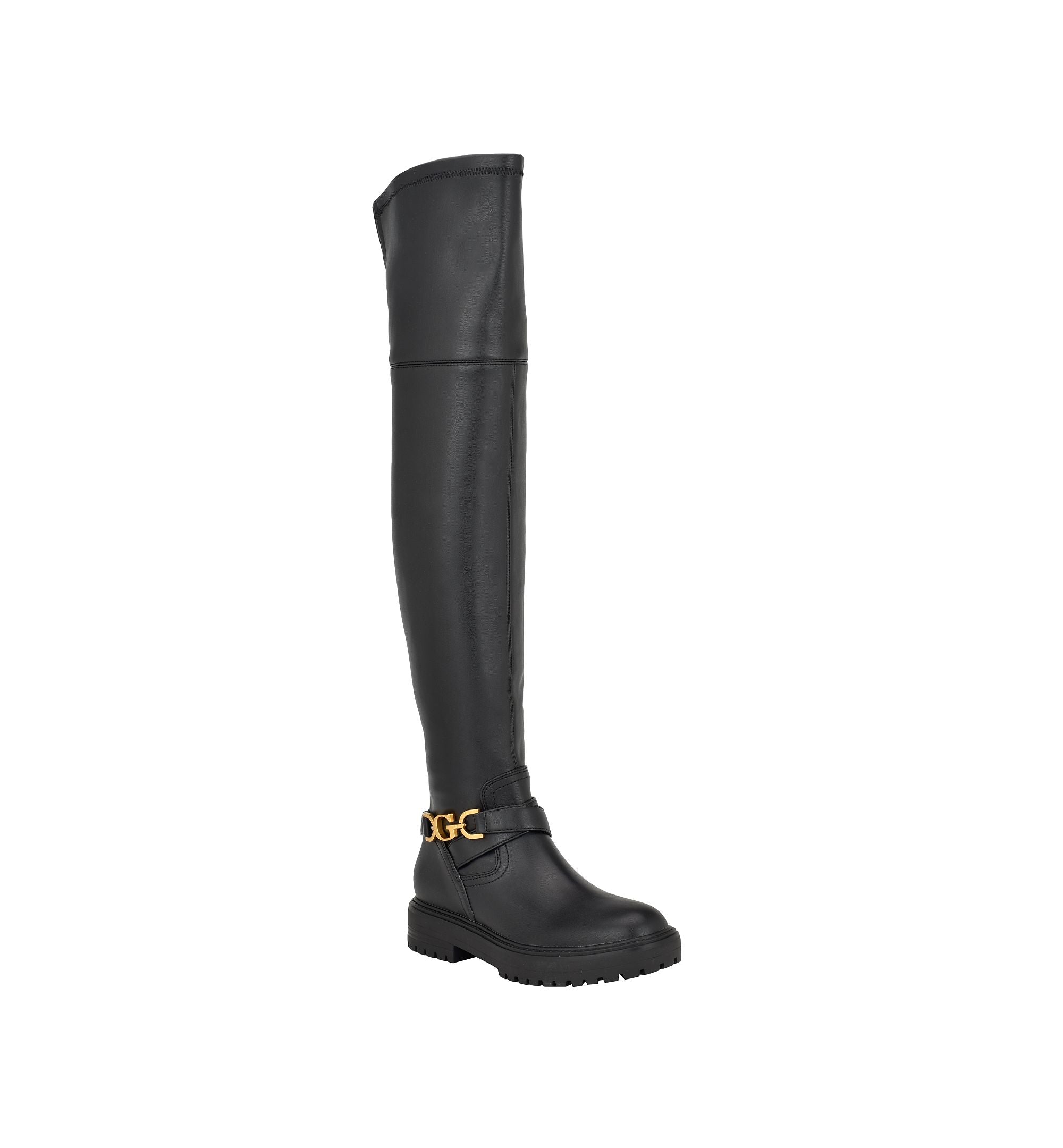 Women's Jellio Over The Knee Lug Sole Ornament Strap Narrow Calf Boots