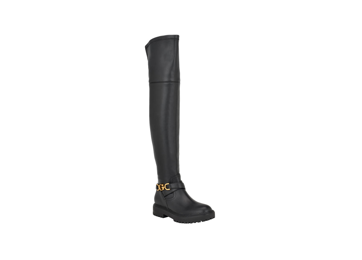 Women's Jellio Over The Knee Lug Sole Ornament Strap Narrow Calf Boots