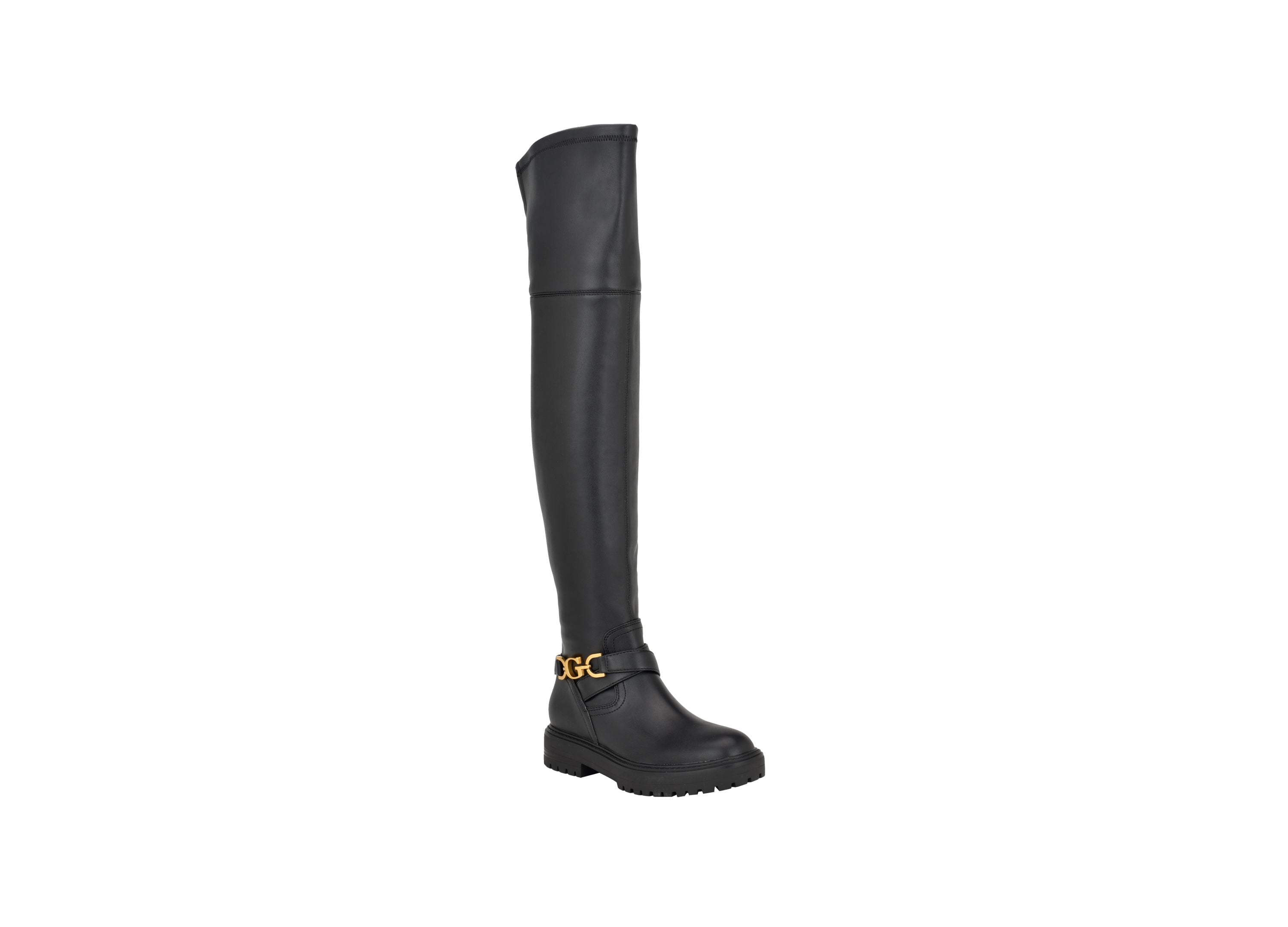 Women's Jellio Over The Knee Lug Sole Ornament Strap Narrow Calf Boots