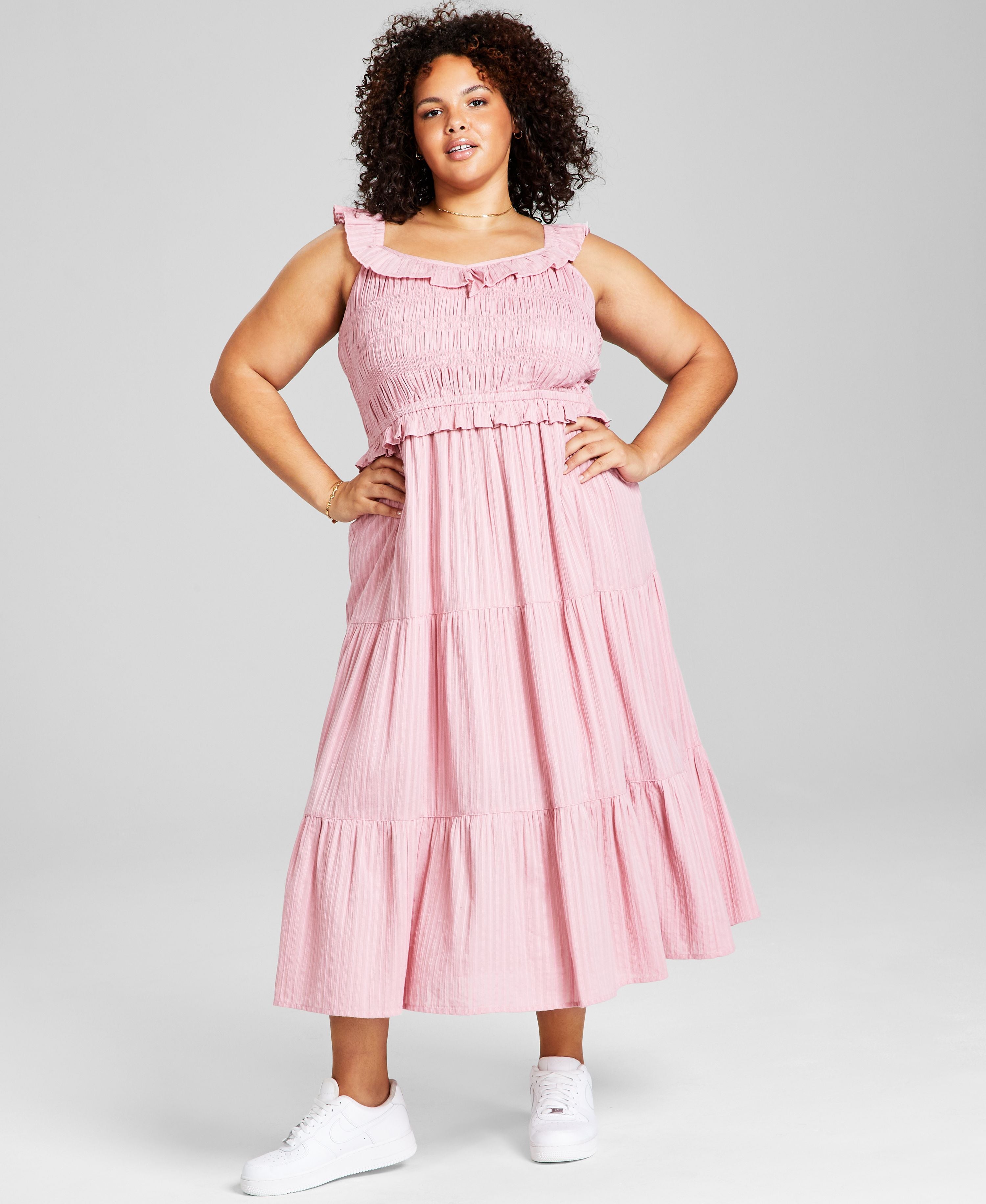 Trendy Plus Size Ruffled Smocked-Top Dress