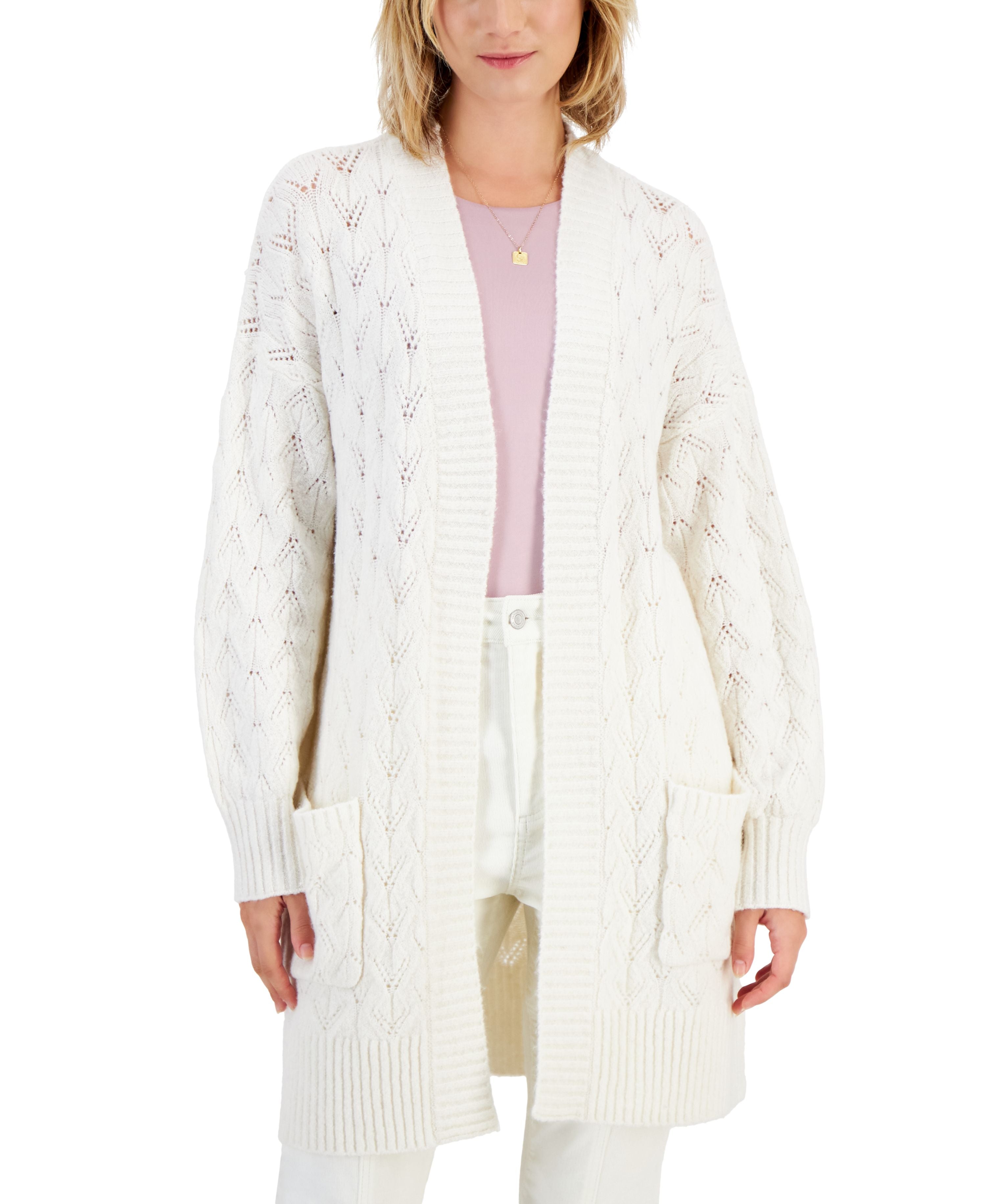 Hippie Rose Juniors' Cozy Pointelle Stitch Cardigan Sweater