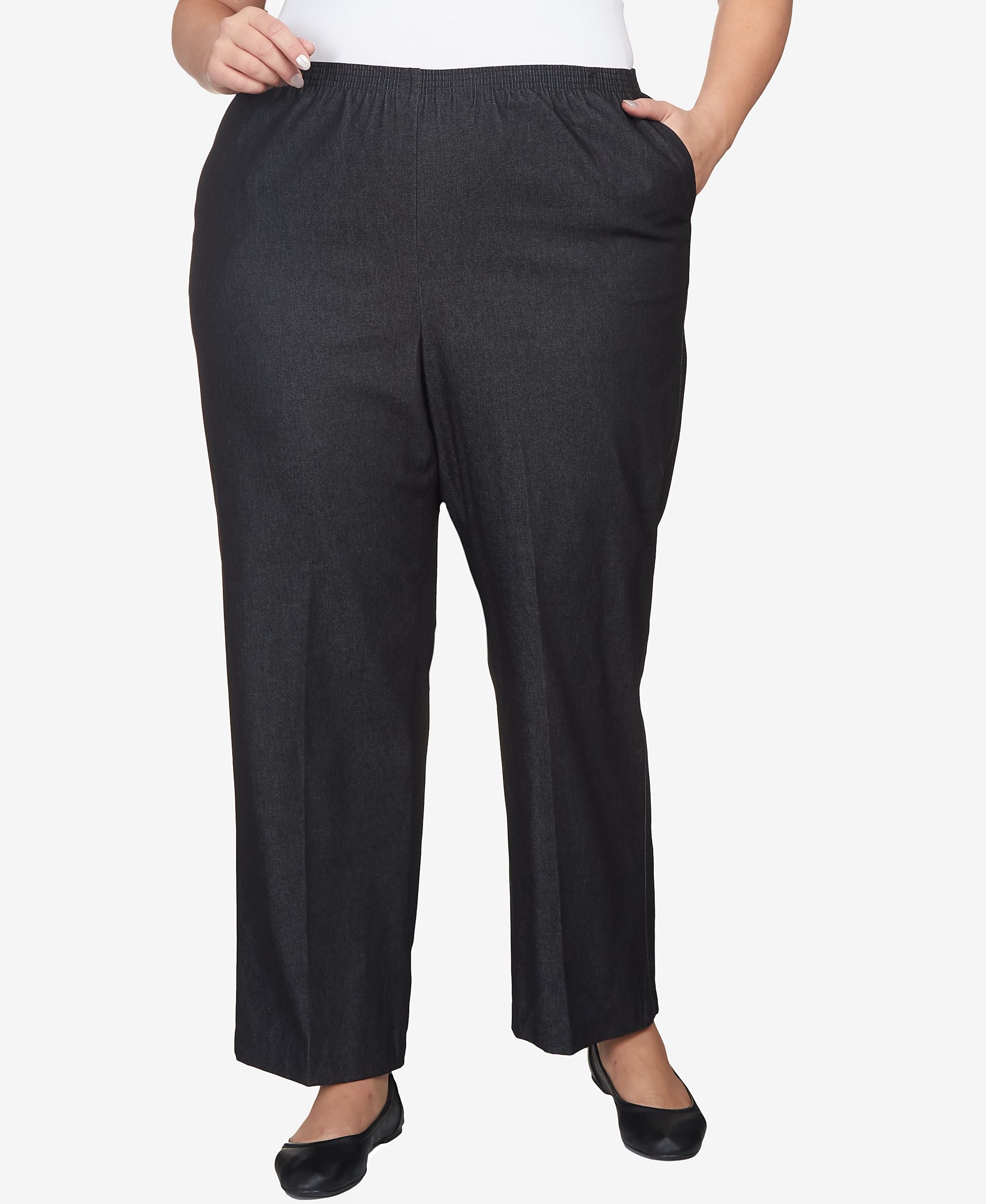Alfred Dunner Plus Size Comfort Waistband Mid Rise Short Length Straight Leg Denim Pant
