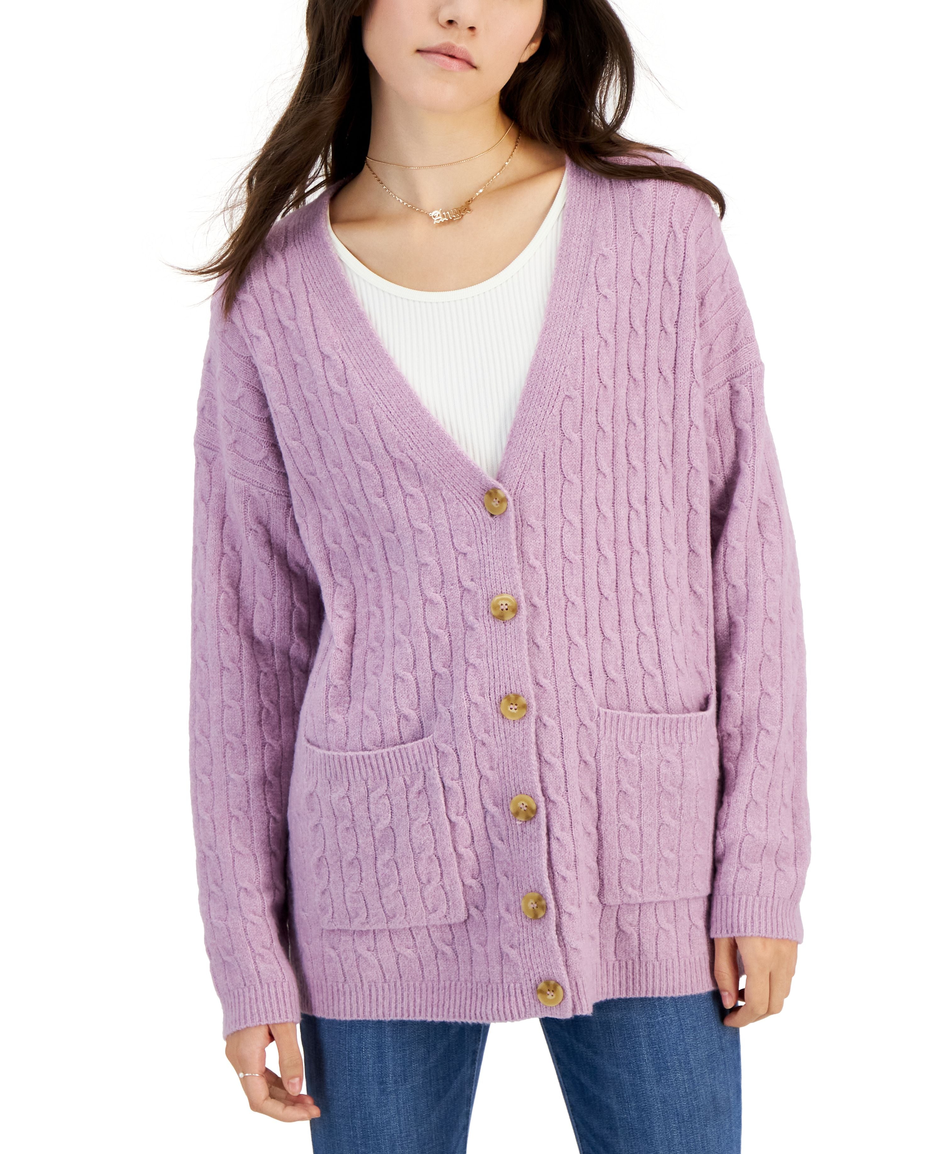 Juniors' Baby-Cable-Knit Button-Front Cardigan